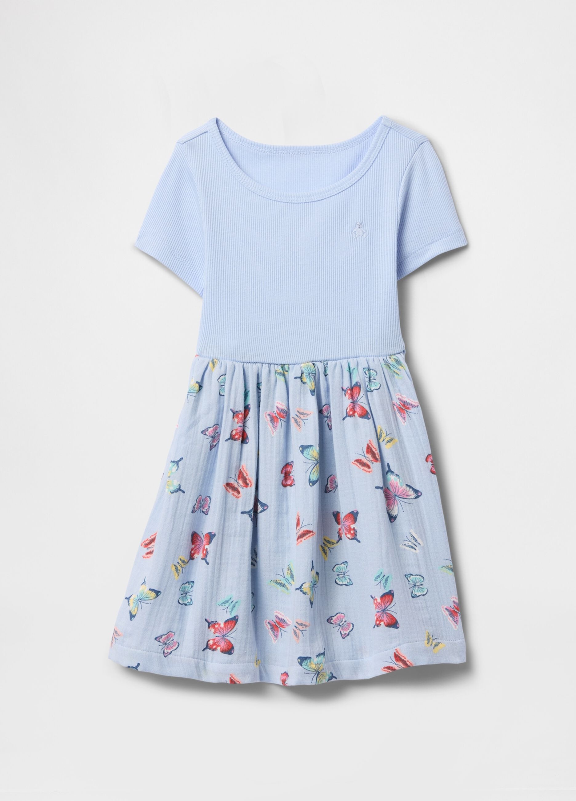 Blue dress with fantasy print in pure cotton