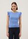 Sky blue slim fit pure cotton T-shirt with ruffles_1
