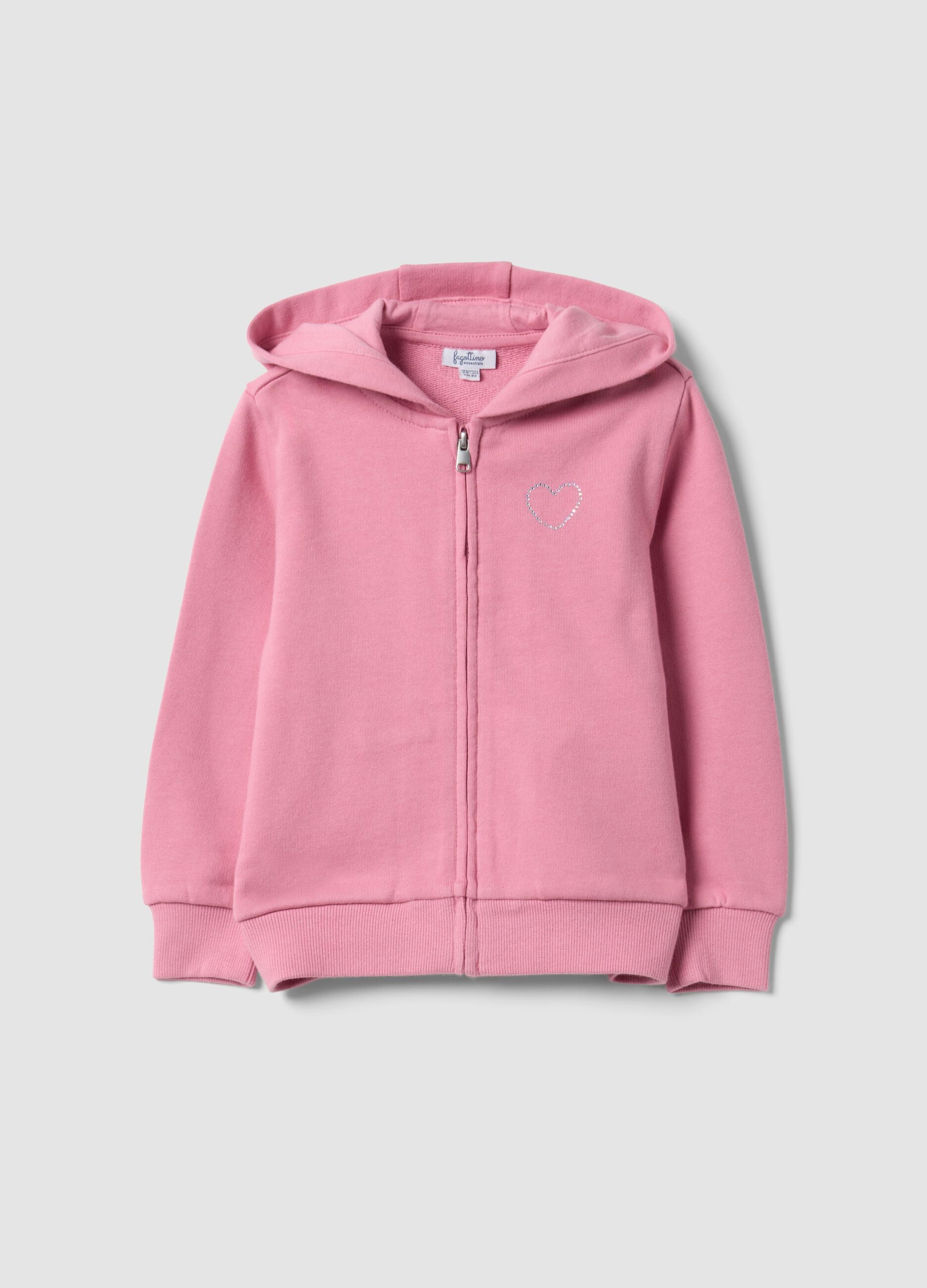 Pink hooded sweatshirt in pure organic cotton with star, regular fit, for baby girl