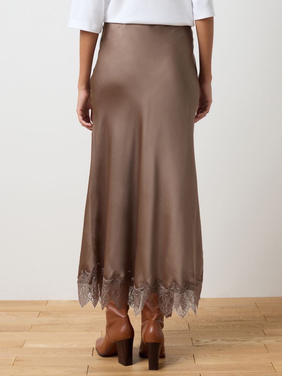 Brown satin skirt with lace and regular fit_2