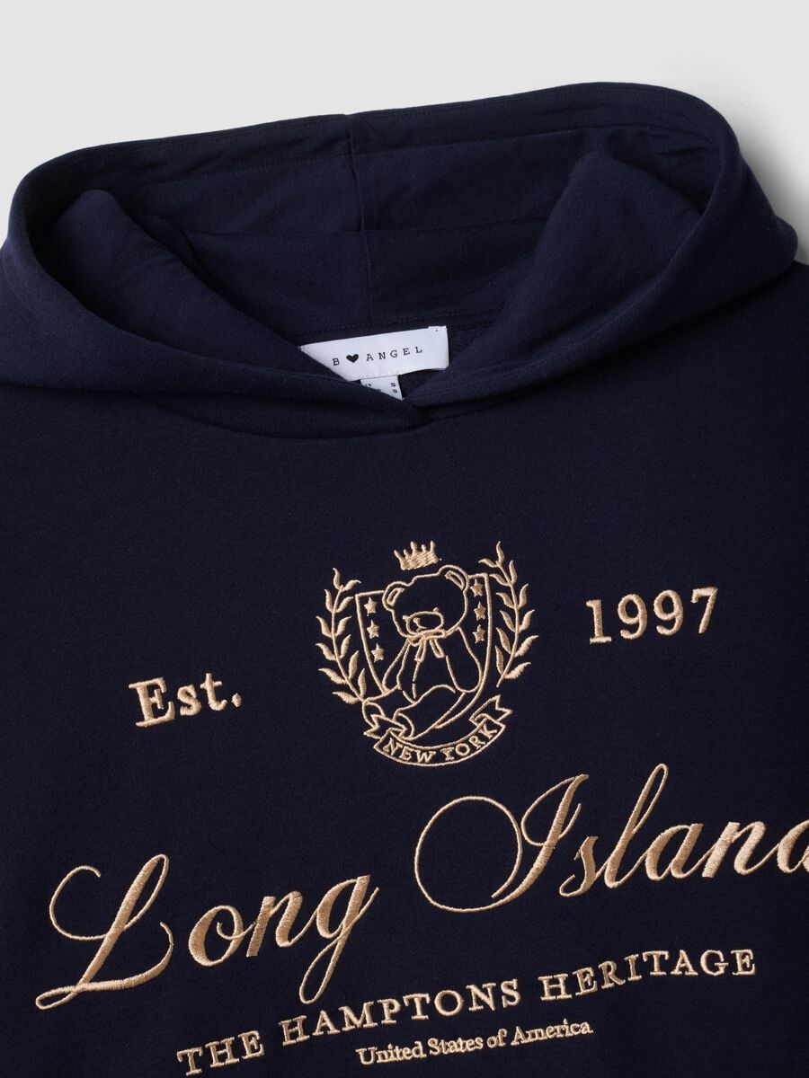 Blue cotton-blend hoodie with layered shirt-effect hem_1