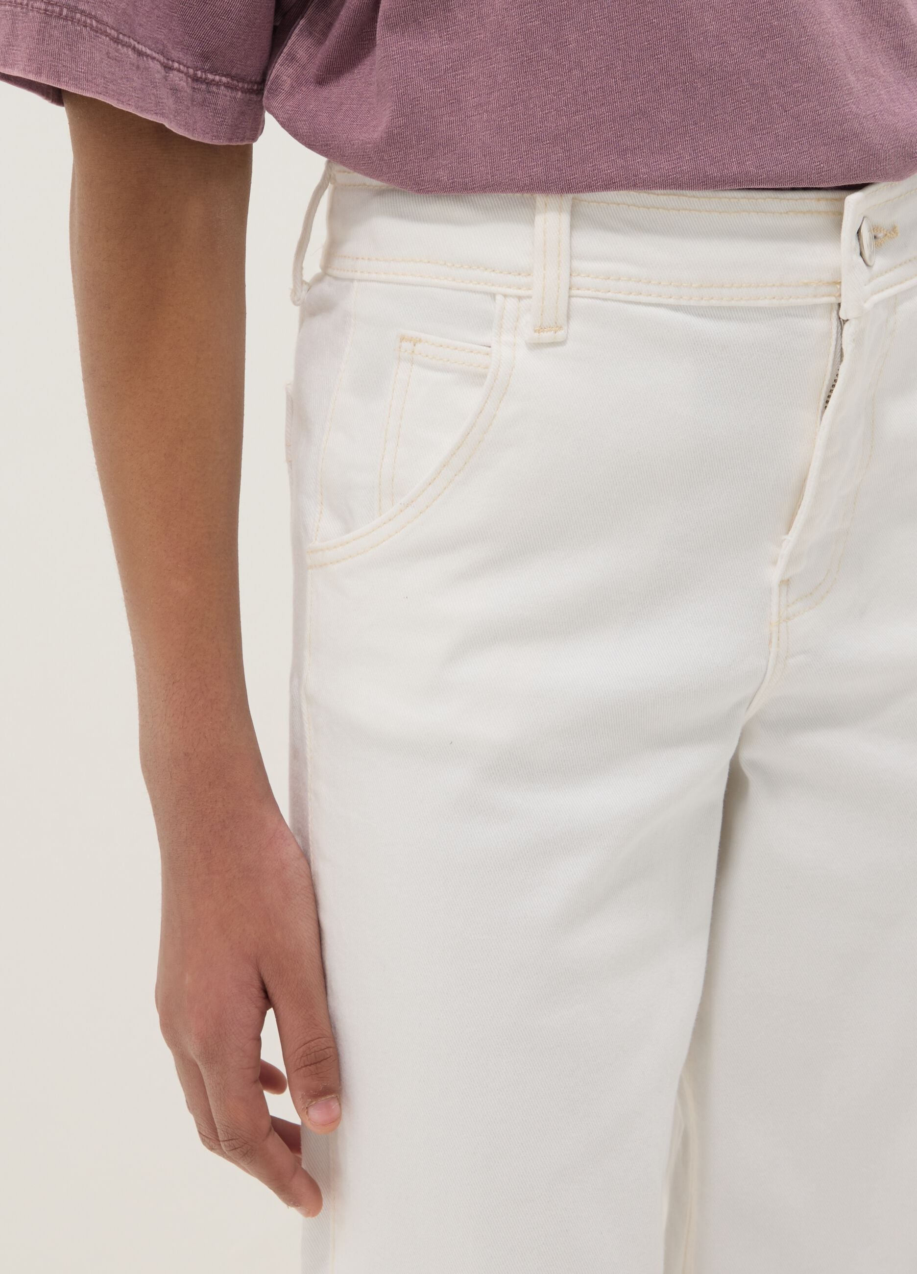 Pantaloni culotte in cotone elasticizzato bianchi da ragazza