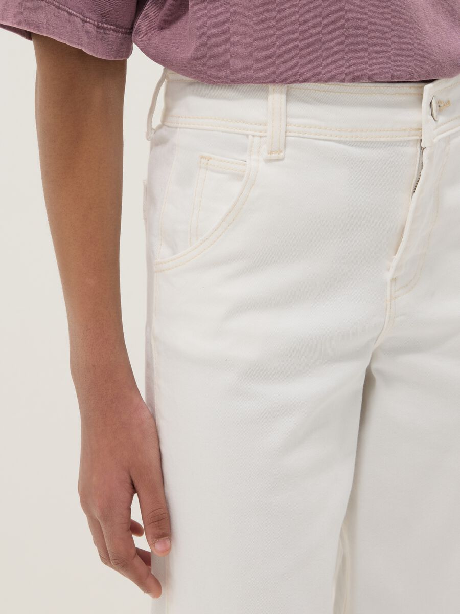 Pantaloni culotte in cotone elasticizzato bianchi da ragazza_2
