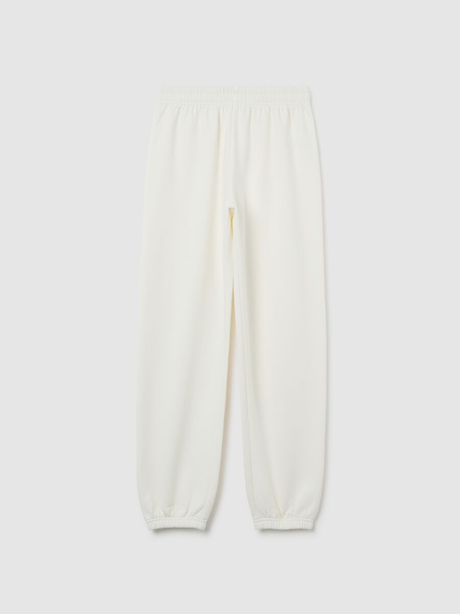 Jogger da ragazza in puro cotone bianco regular fit_0