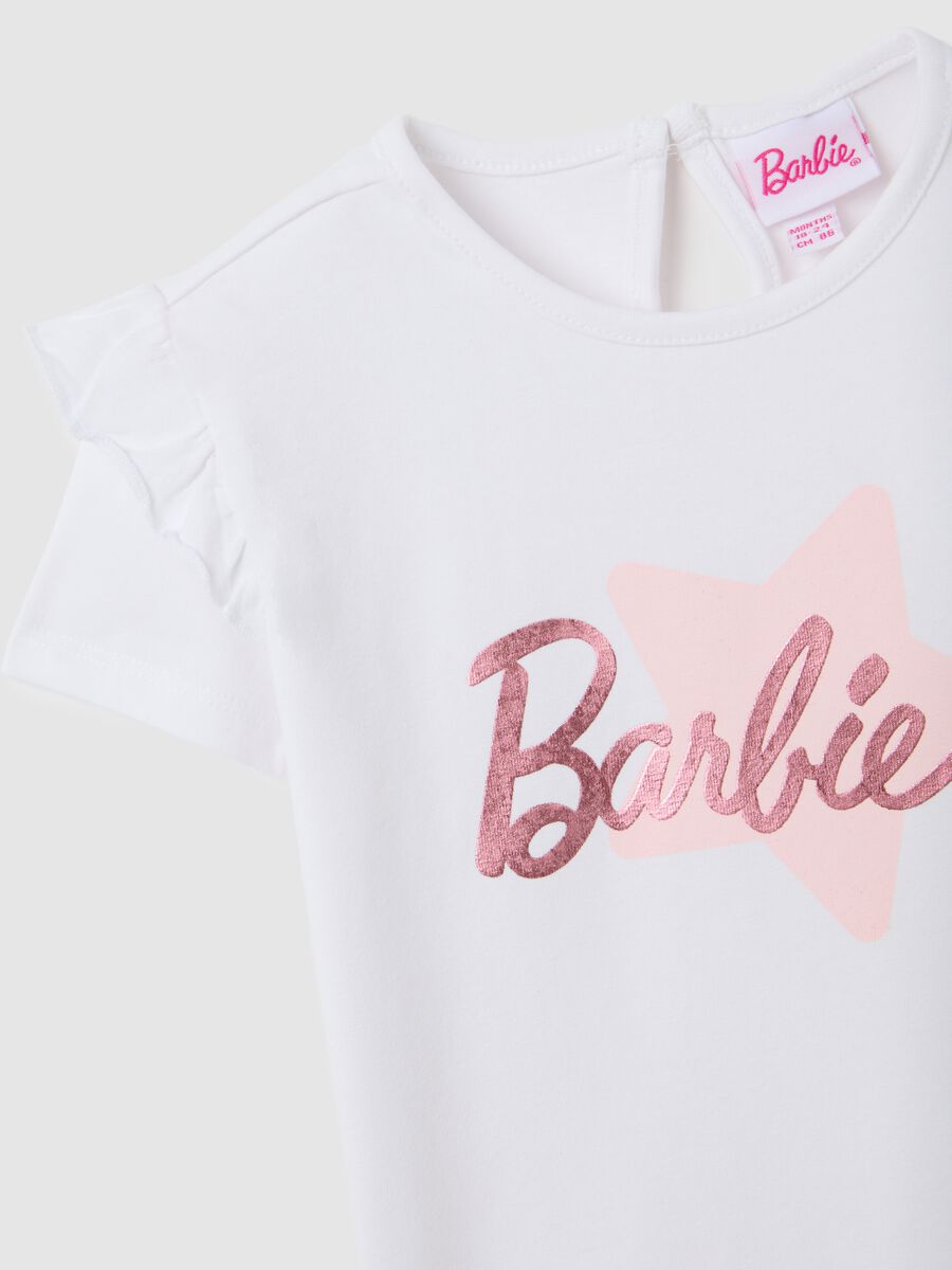 White cotton regular fit girls' T-shirt with Barbie logo_2