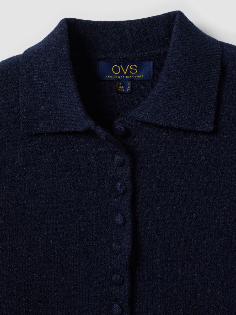 Cardigan blu in misto lana con colletto polo regular fit_5
