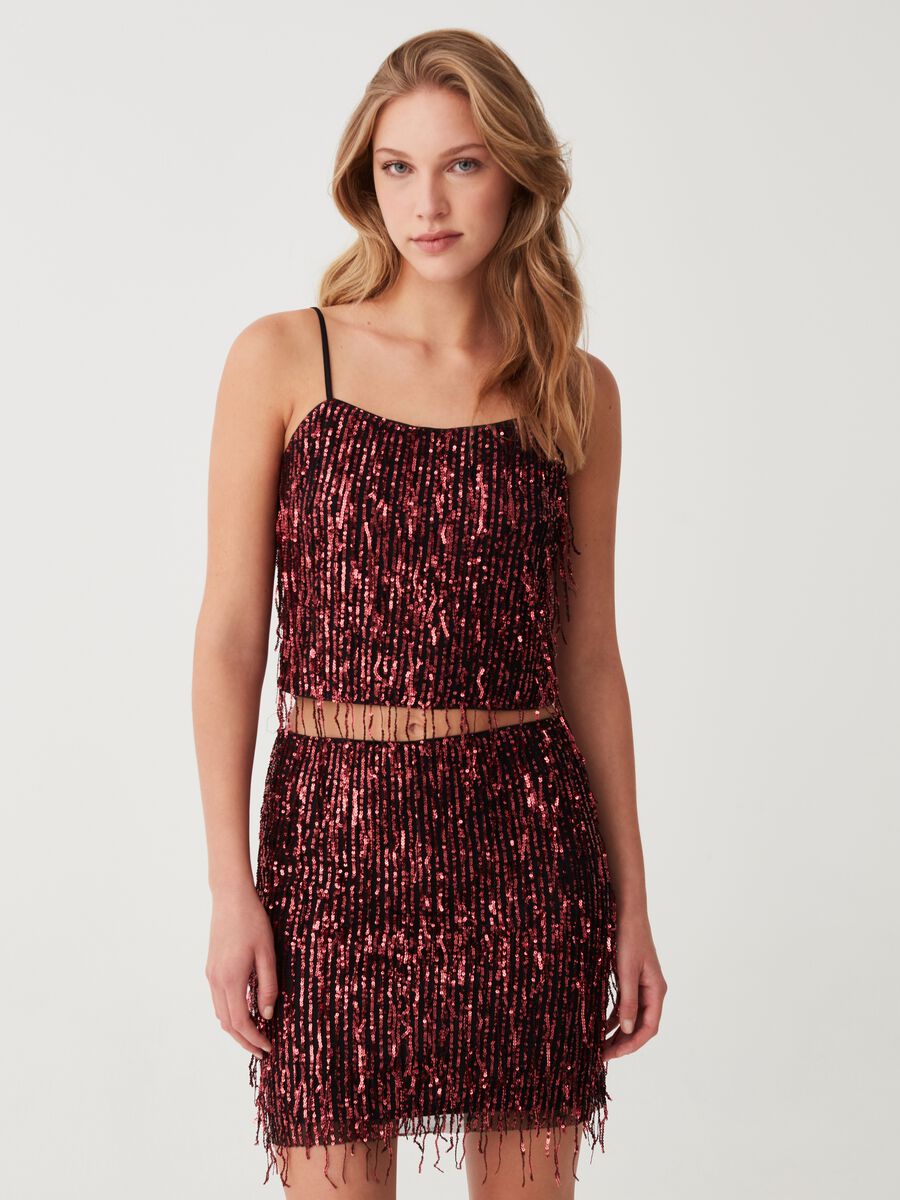 Crop top con frange in paillettes_0