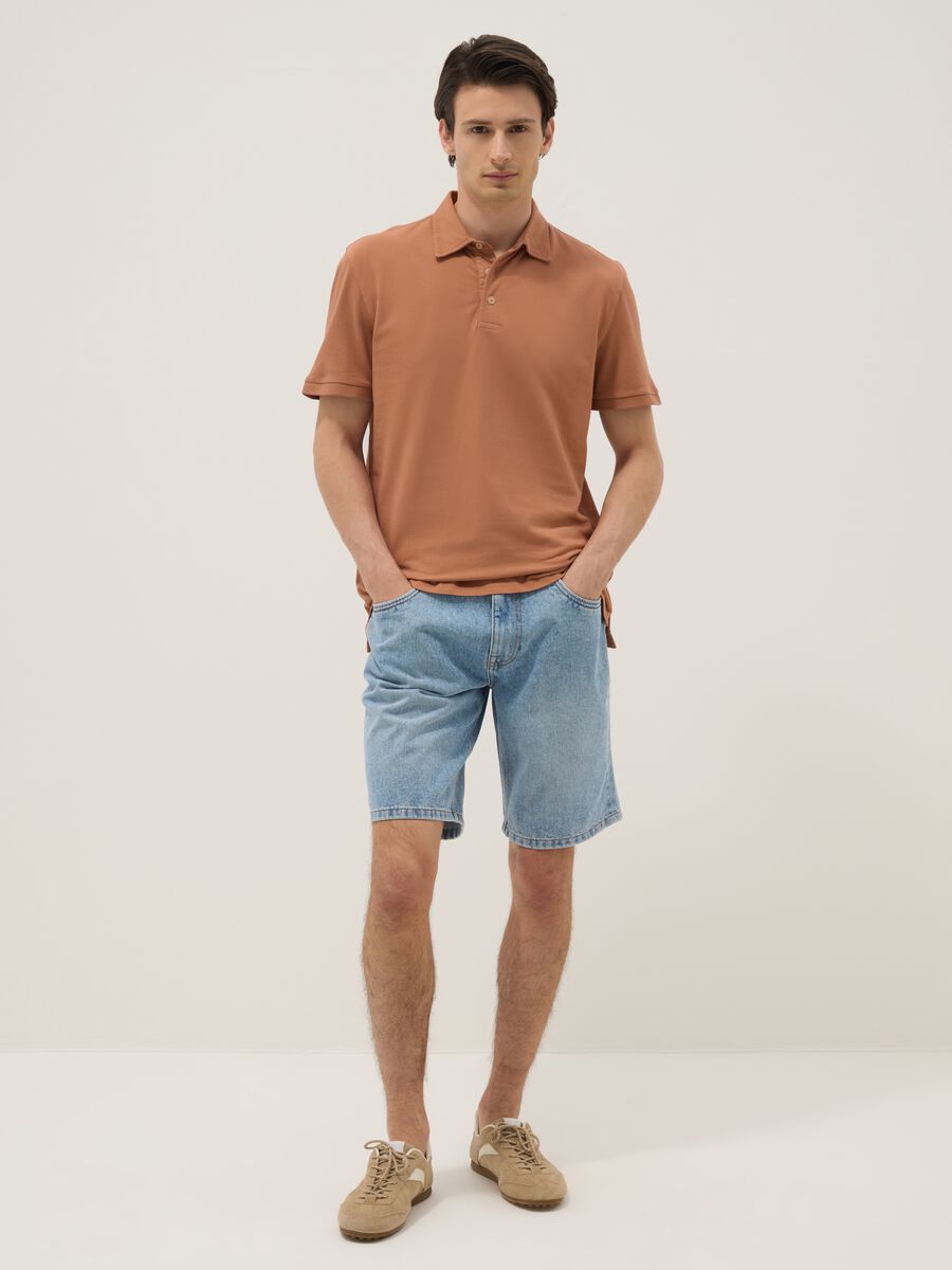 Brown pure cotton slim-fit short-sleeve polo shirt_1