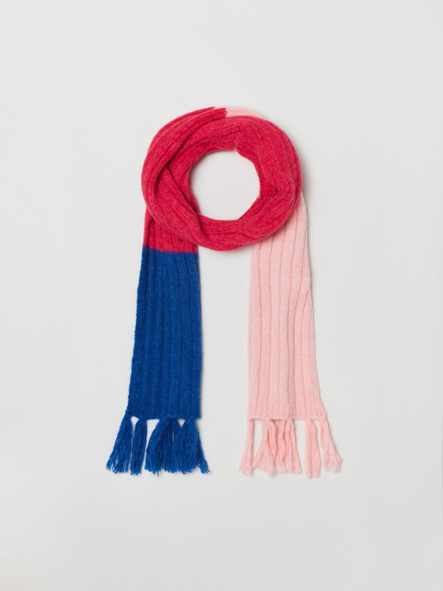Sciarpa color block a costine con frange_0