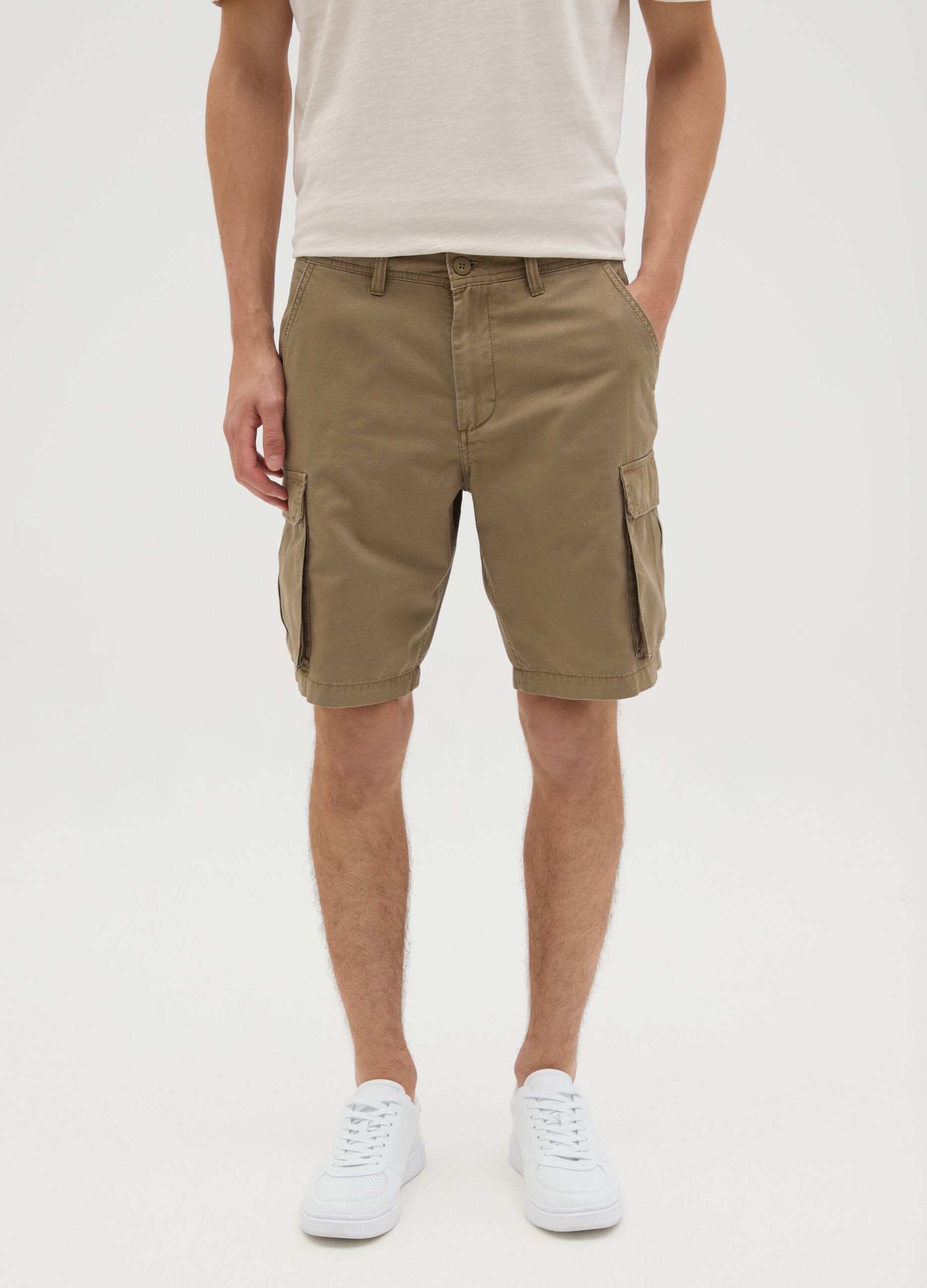 Bermuda da uomo in puro cotone marroni regular fit