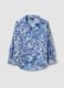 Caftano blu e bianco in cotone organico con stampa tropicale_0