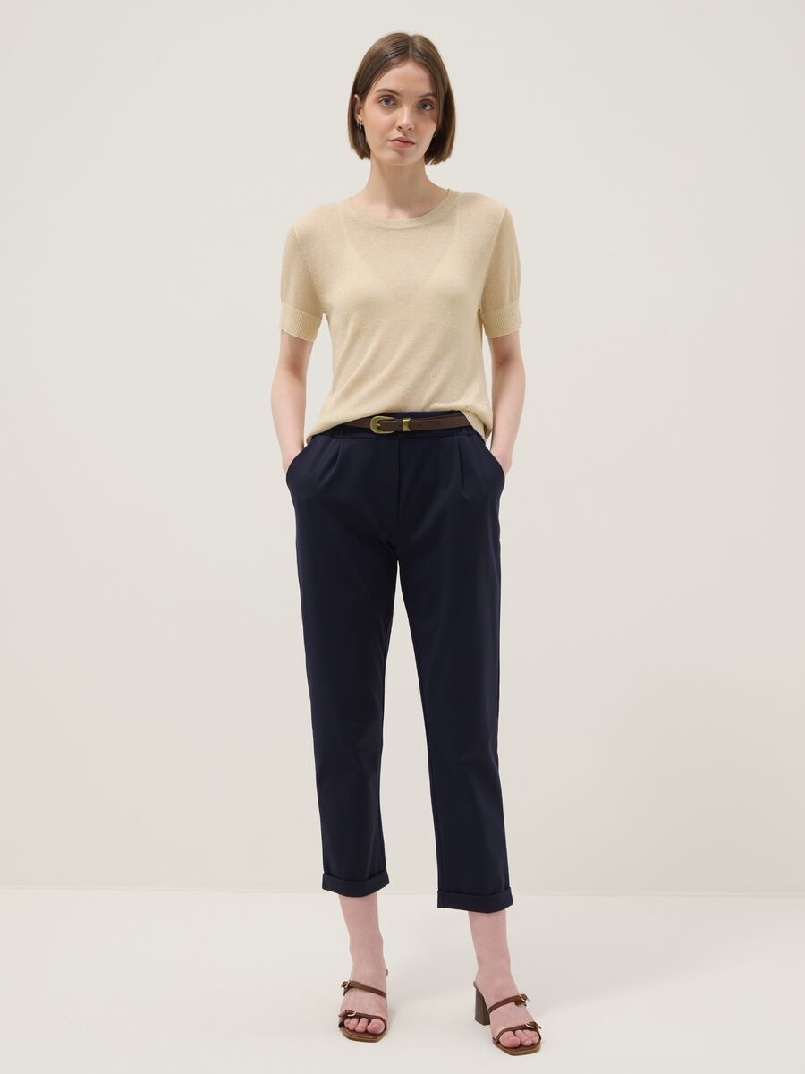 Beige viscose blend regular fit T-shirt with transparent accents_1