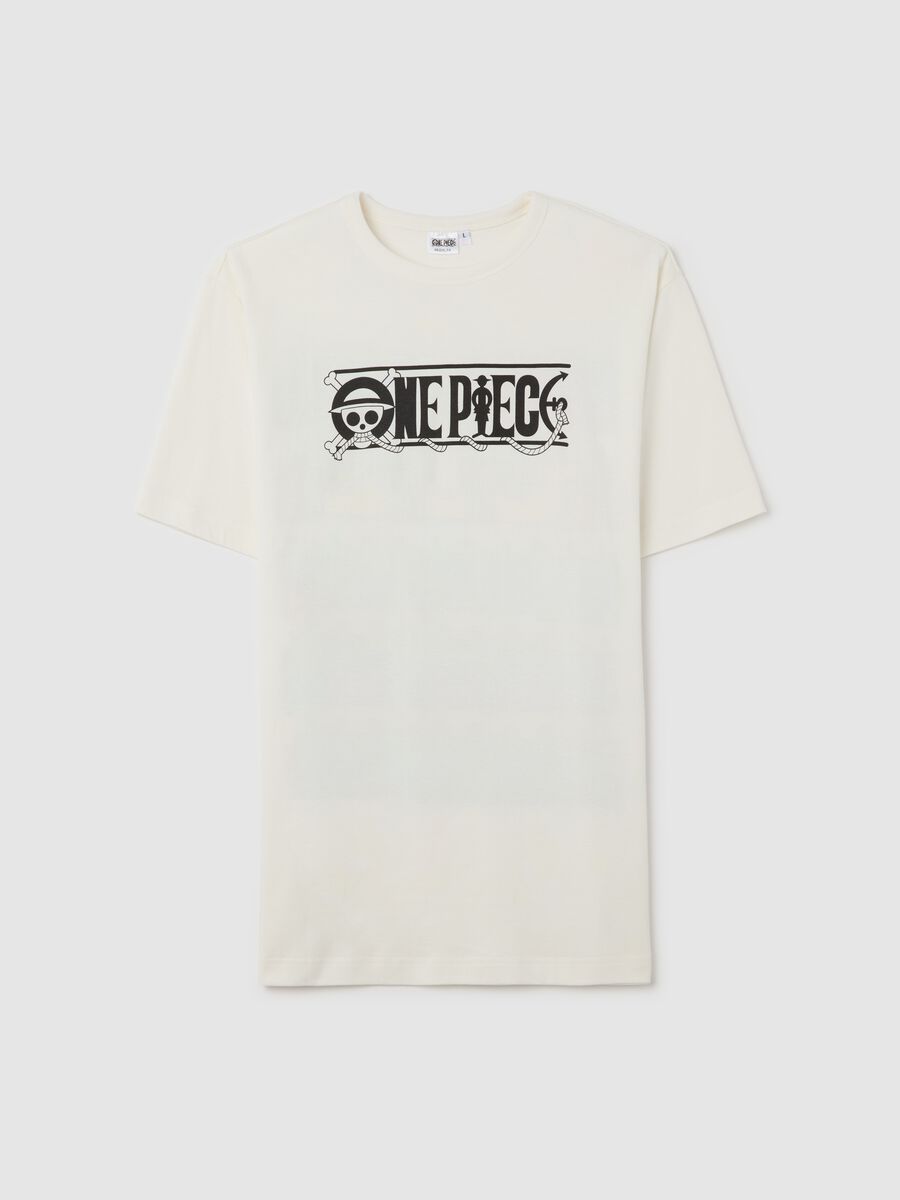 White T-shirt with One Piece print_4