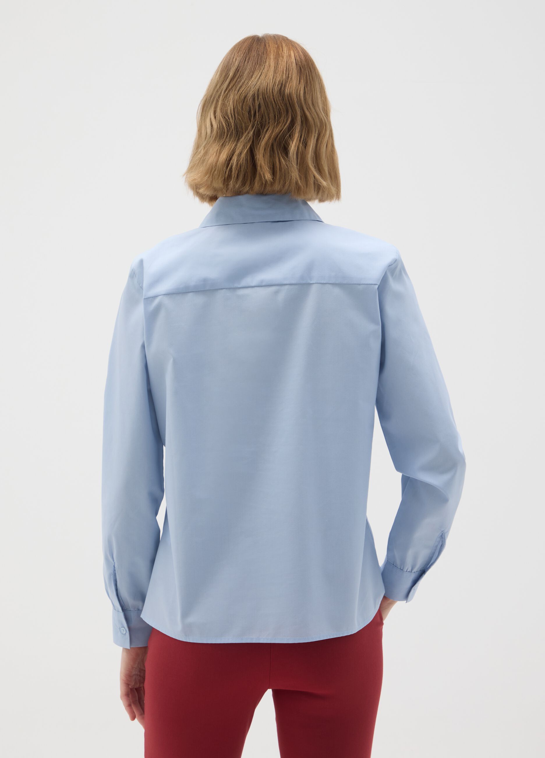 Blue slim fit cotton blend shirt