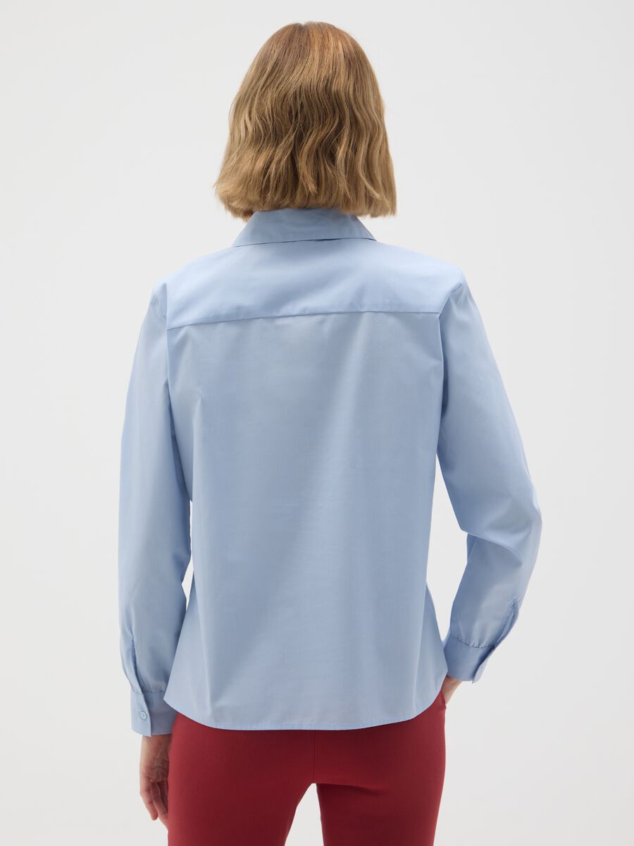 Blue slim fit cotton blend shirt_2