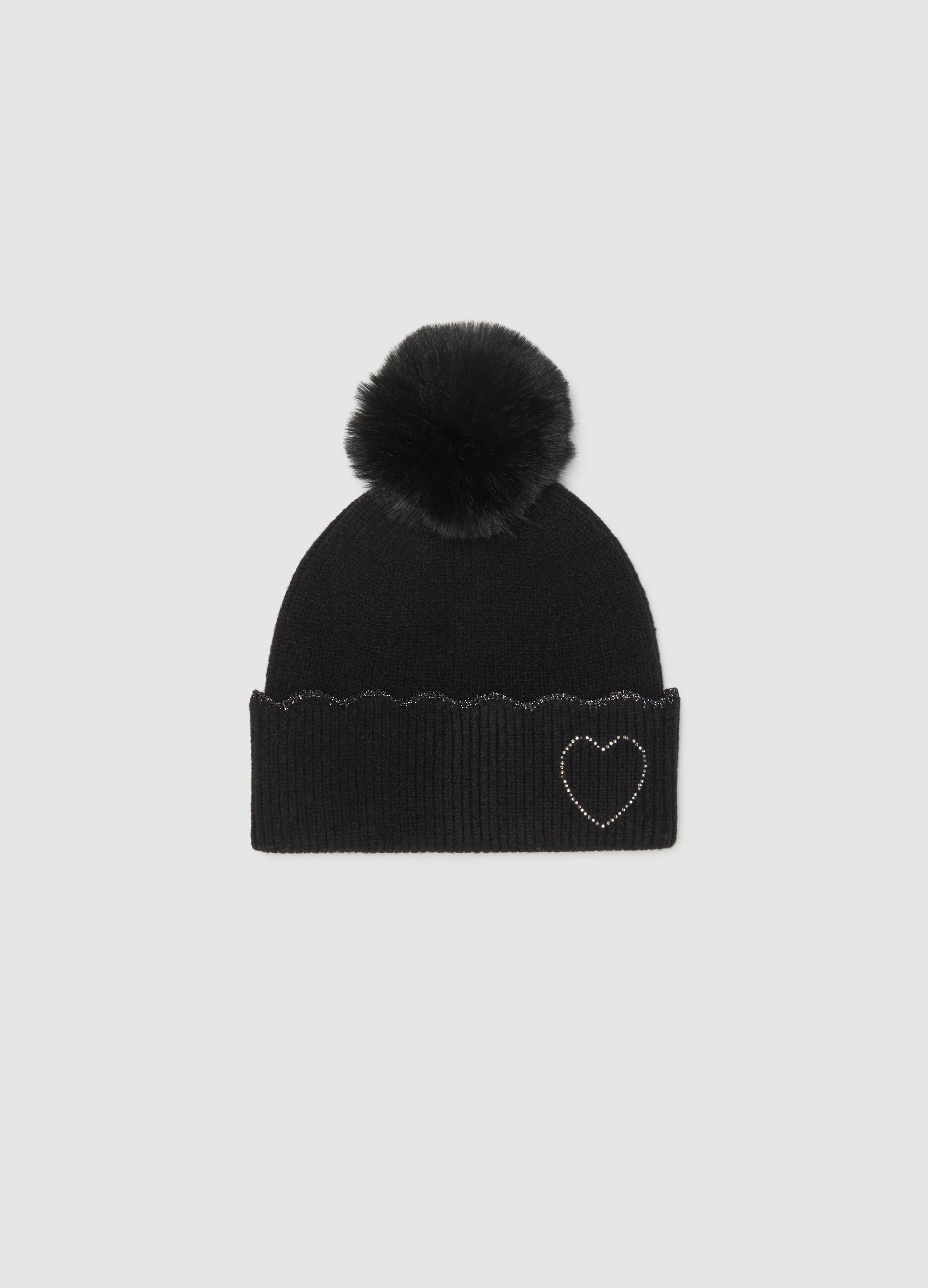 Black girl's hat with pom-pom and glitter