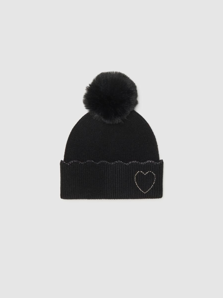 Black girl's hat with pom-pom and glitter_0