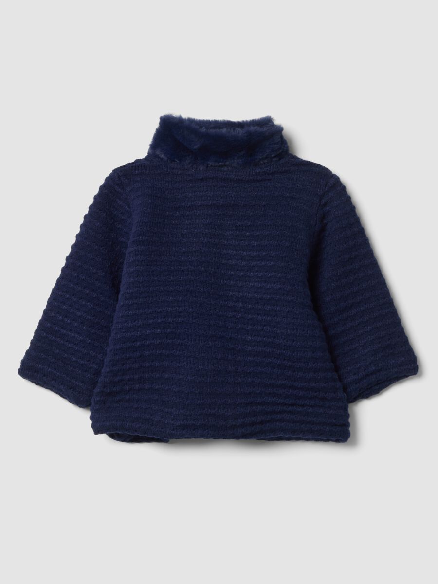 Cappotto blu notte imbottito con collo regular fit con collo effetto peluche_1