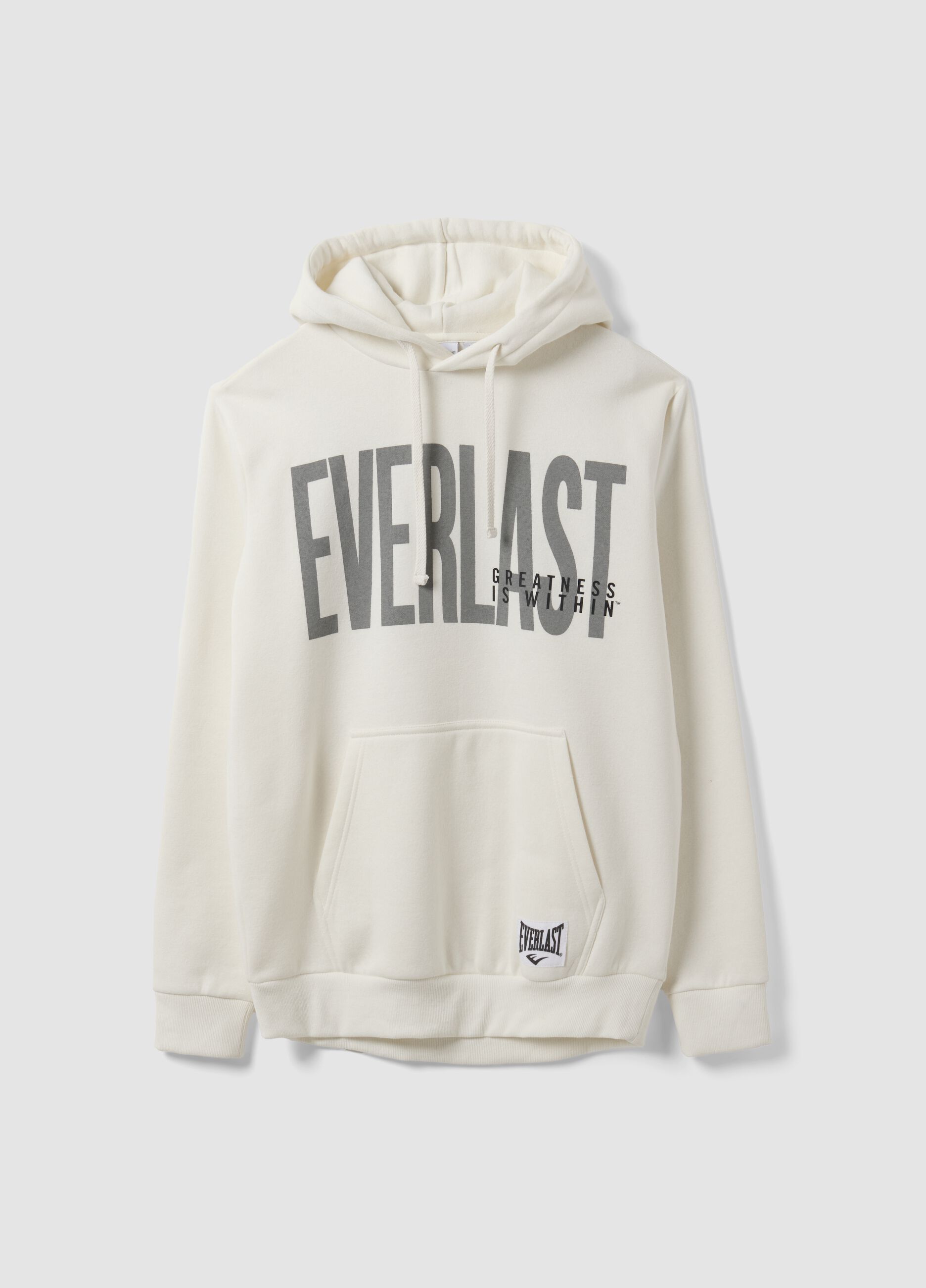 White cotton-blend hoodie with front print