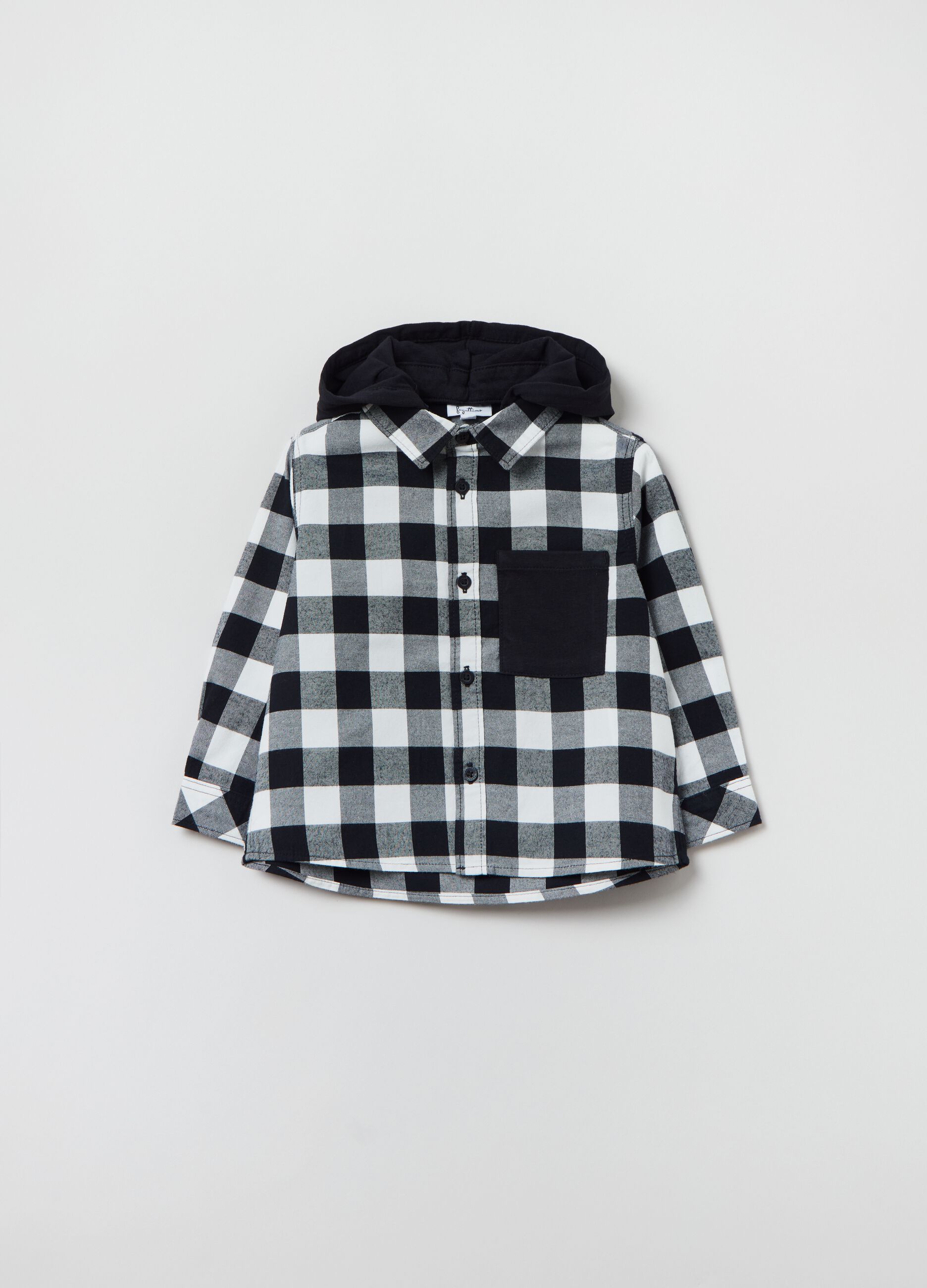 Camicia in cotone a quadri con cappuccio_0