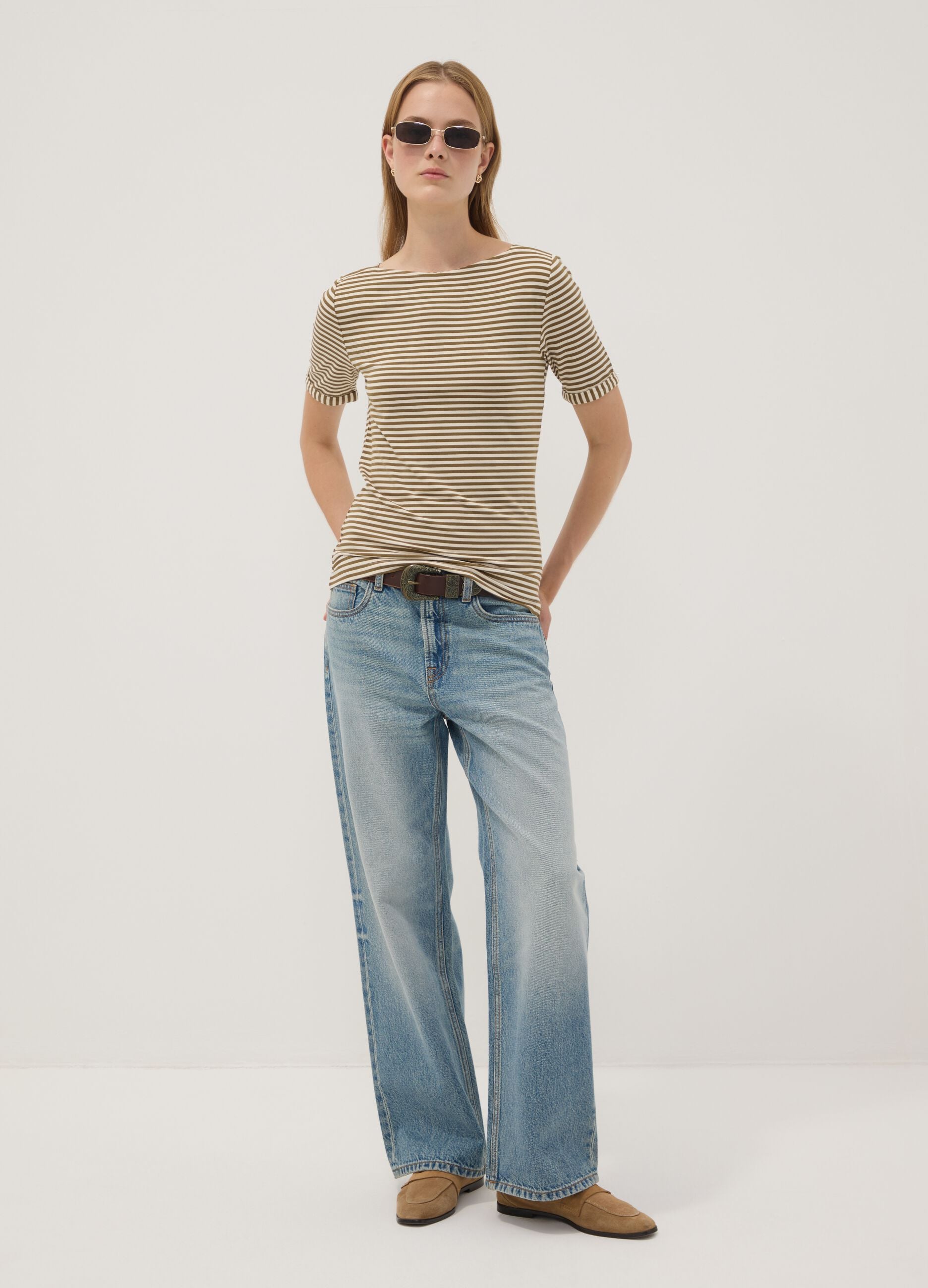 White striped stretch viscose T-shirt