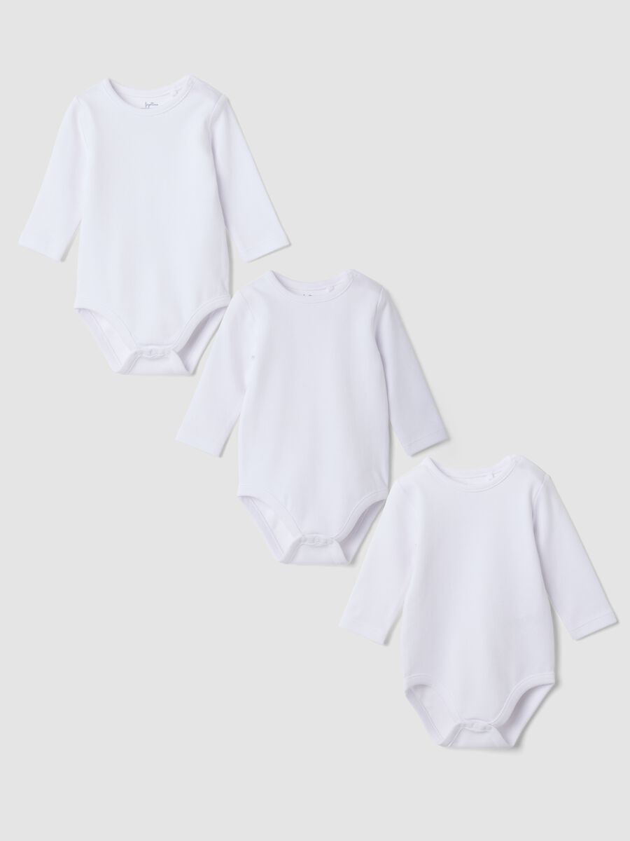 Tripack di body bianchi in puro cotone organico girocollo_0