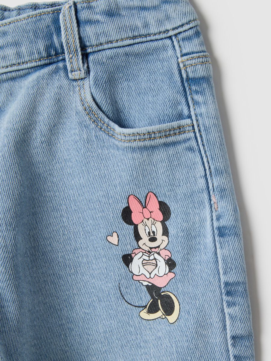 Blue wide leg cotton trousers with Mickey and Minnie for girls_3
