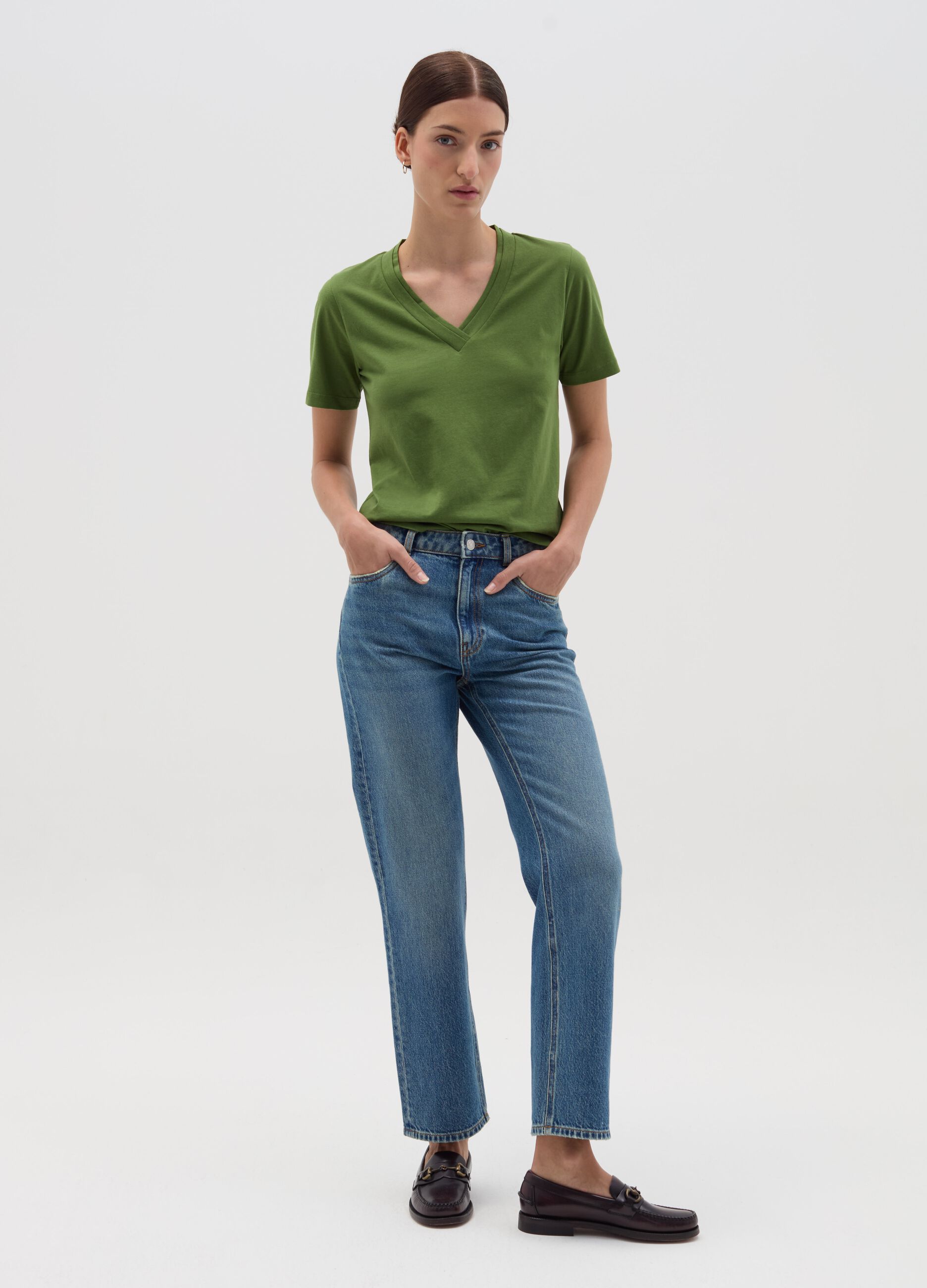 Green T-shirt with V neck
