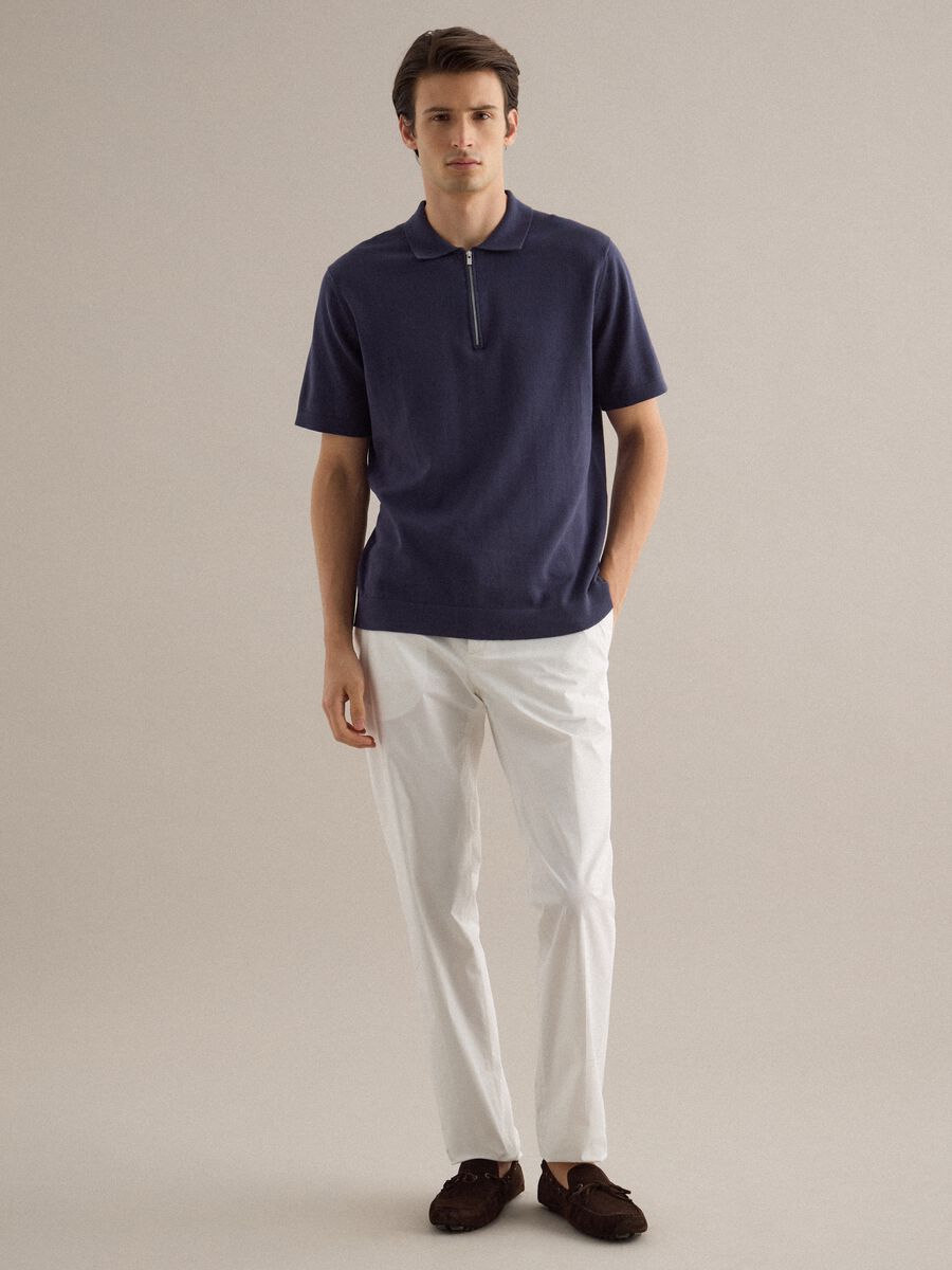 Short-sleeved blue pure cotton polo, regular fit with zip_1