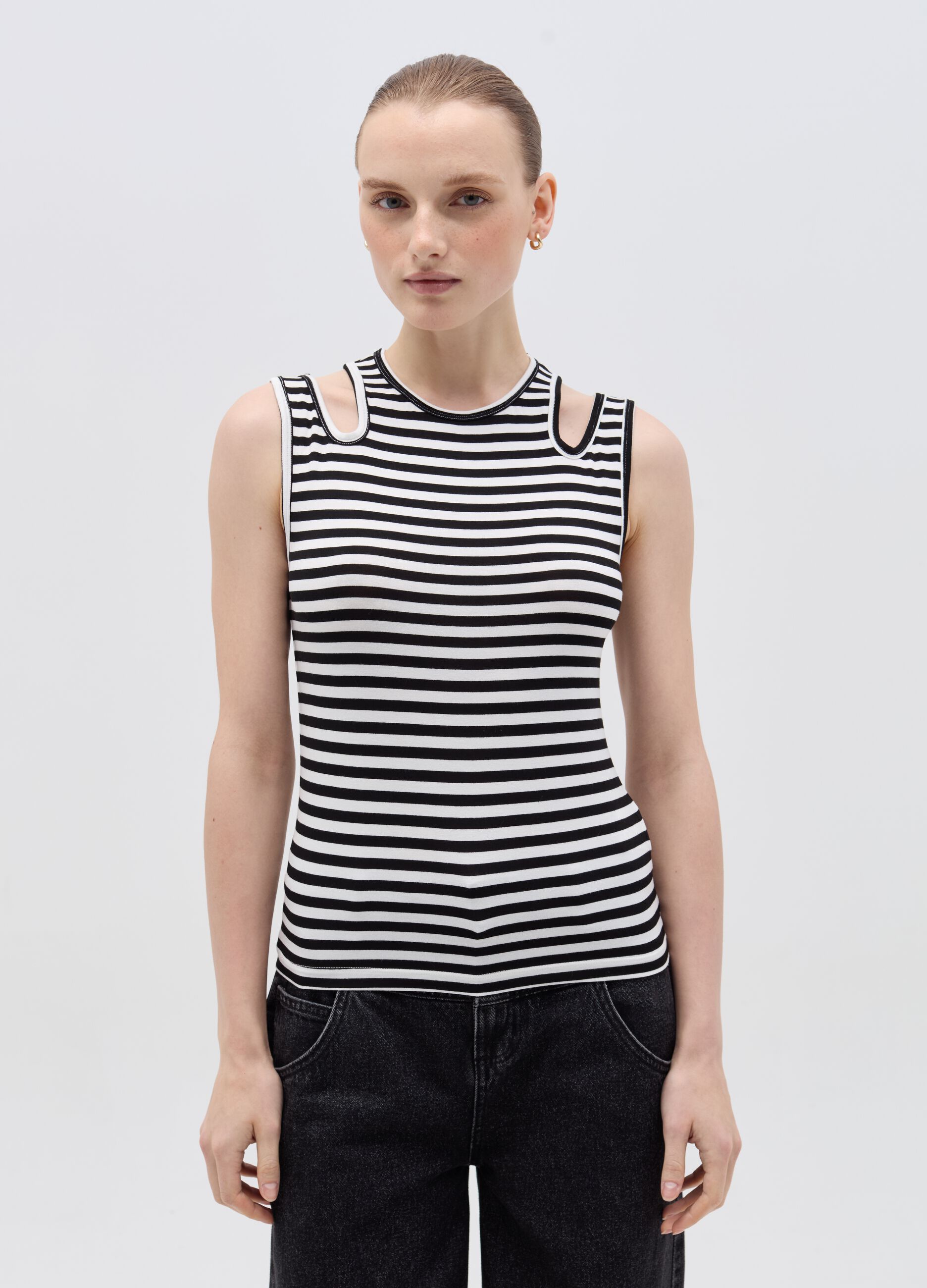 Striped tank top with cut-out details