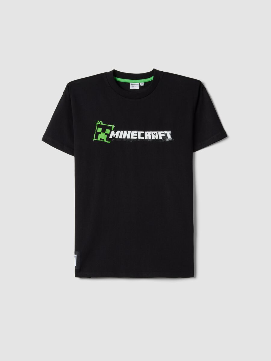 T-shirt in puro cotone nero da ragazzo relaxed fit con stampa_0