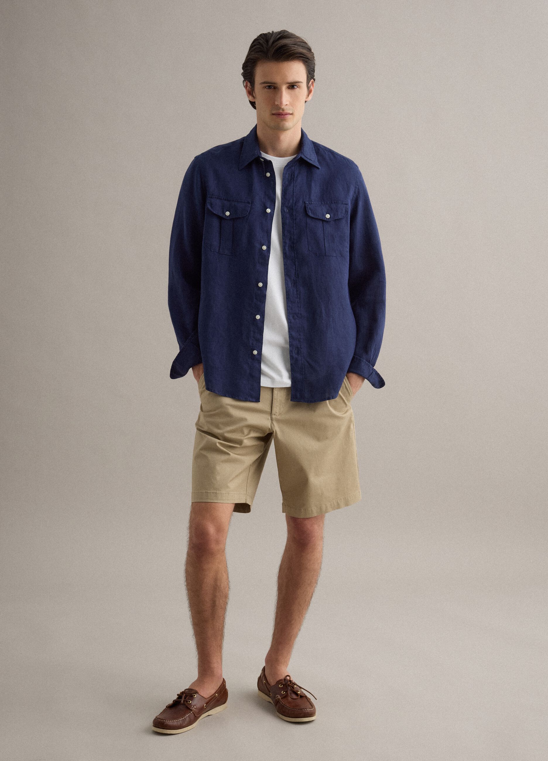 Beige stretch-cotton chino shorts, regular fit