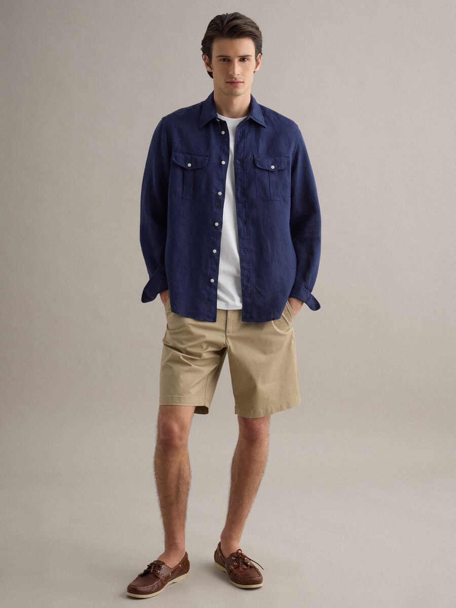 Shorts chino in cotone elasticizzato beige regular fit_1