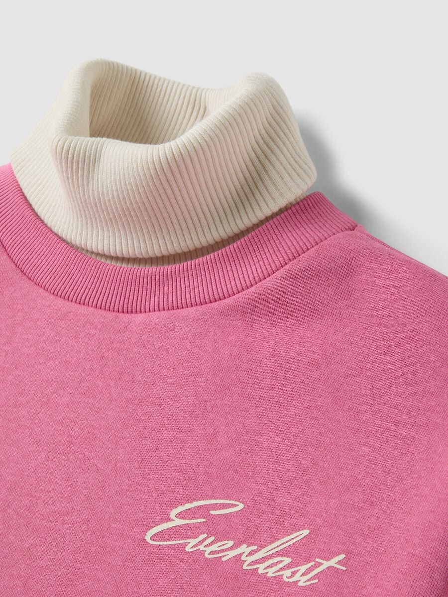 Pink cotton-blend sweatshirt with high neck, regular fit_1