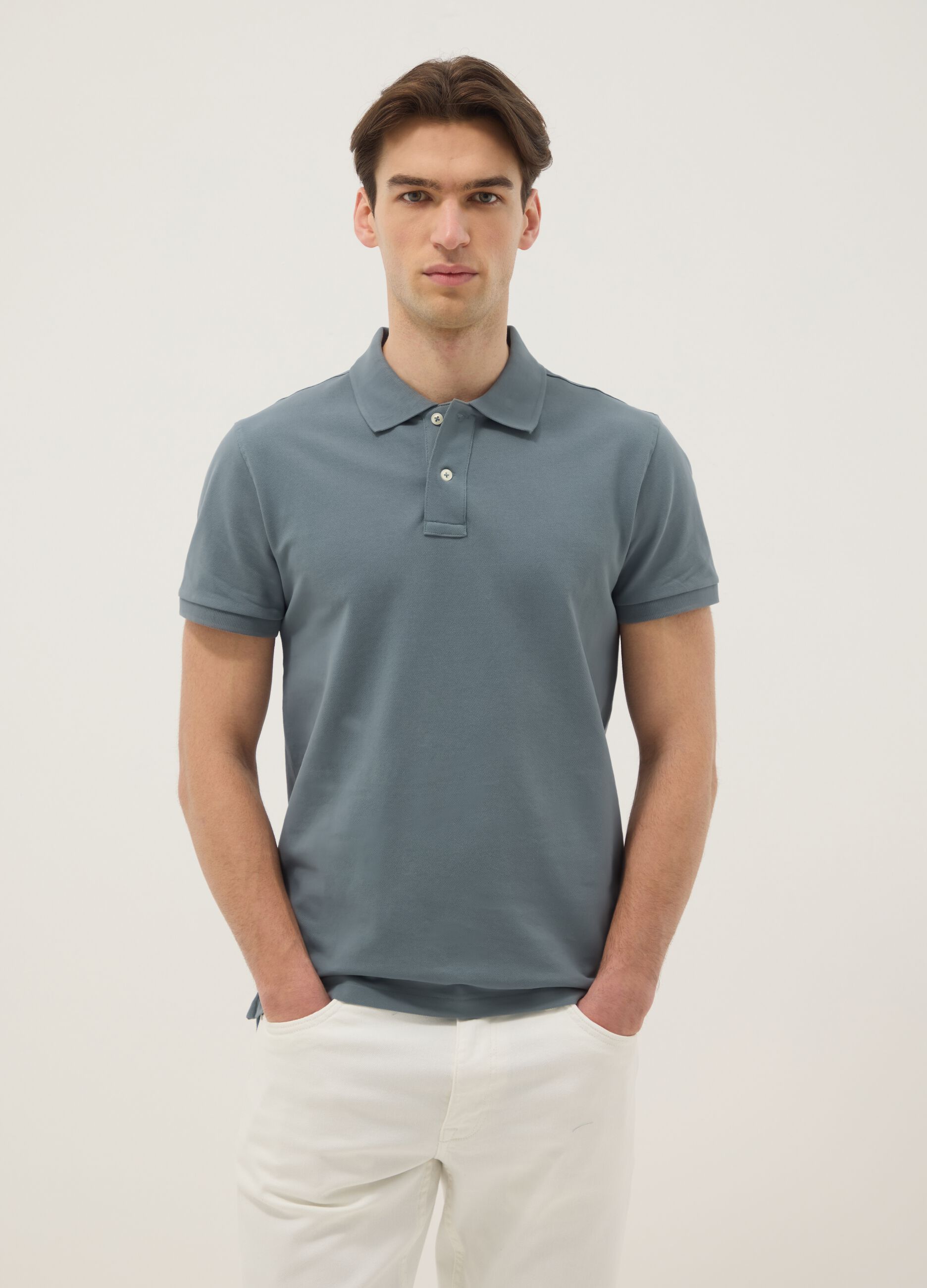 Slim fit grey pure cotton polo