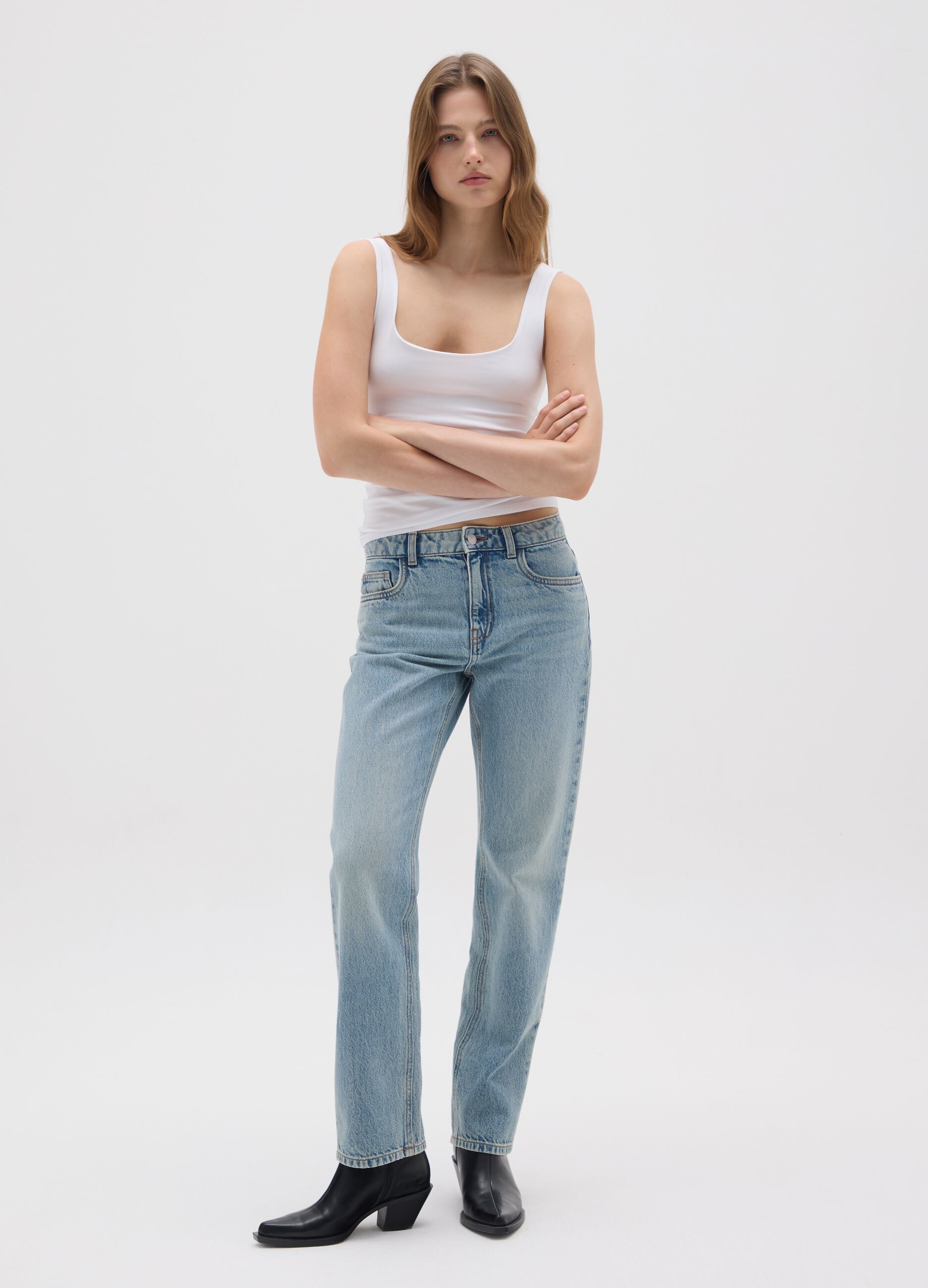 White Stretch Cotton Women's Top