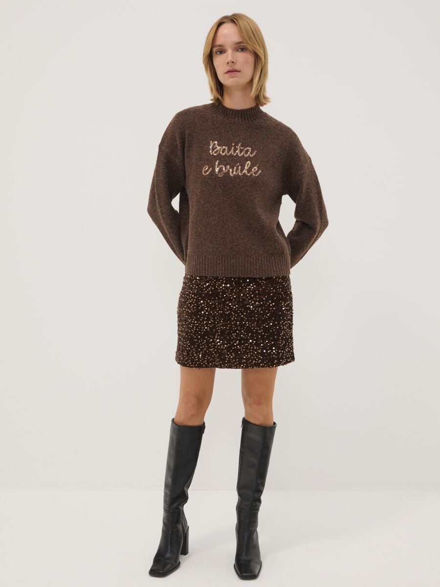 Maglia marrone in misto lana con collo rialzato over fit_1