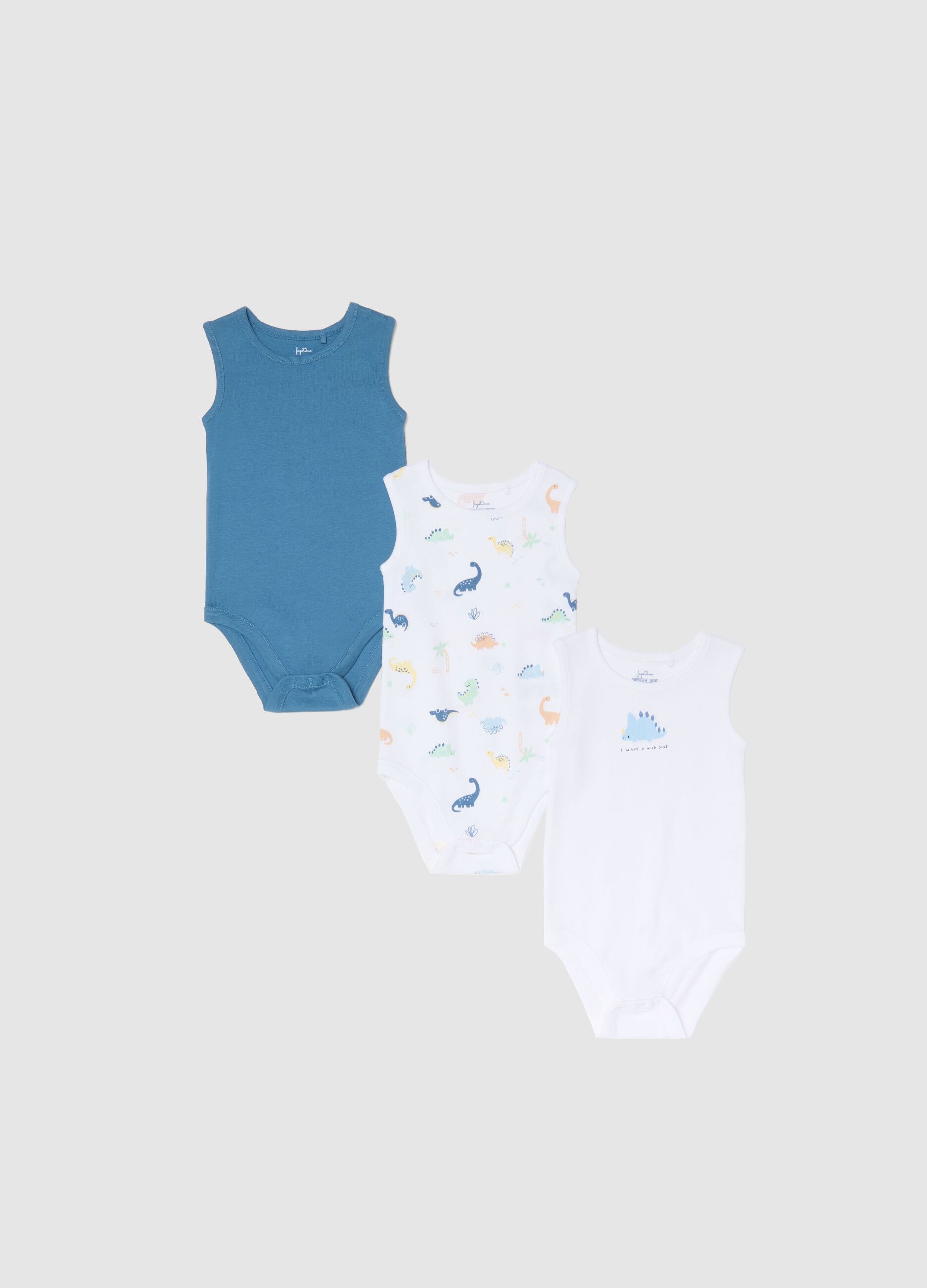 Baby's Multicolour Pure Cotton Bodysuit Pack with Dinosaurs