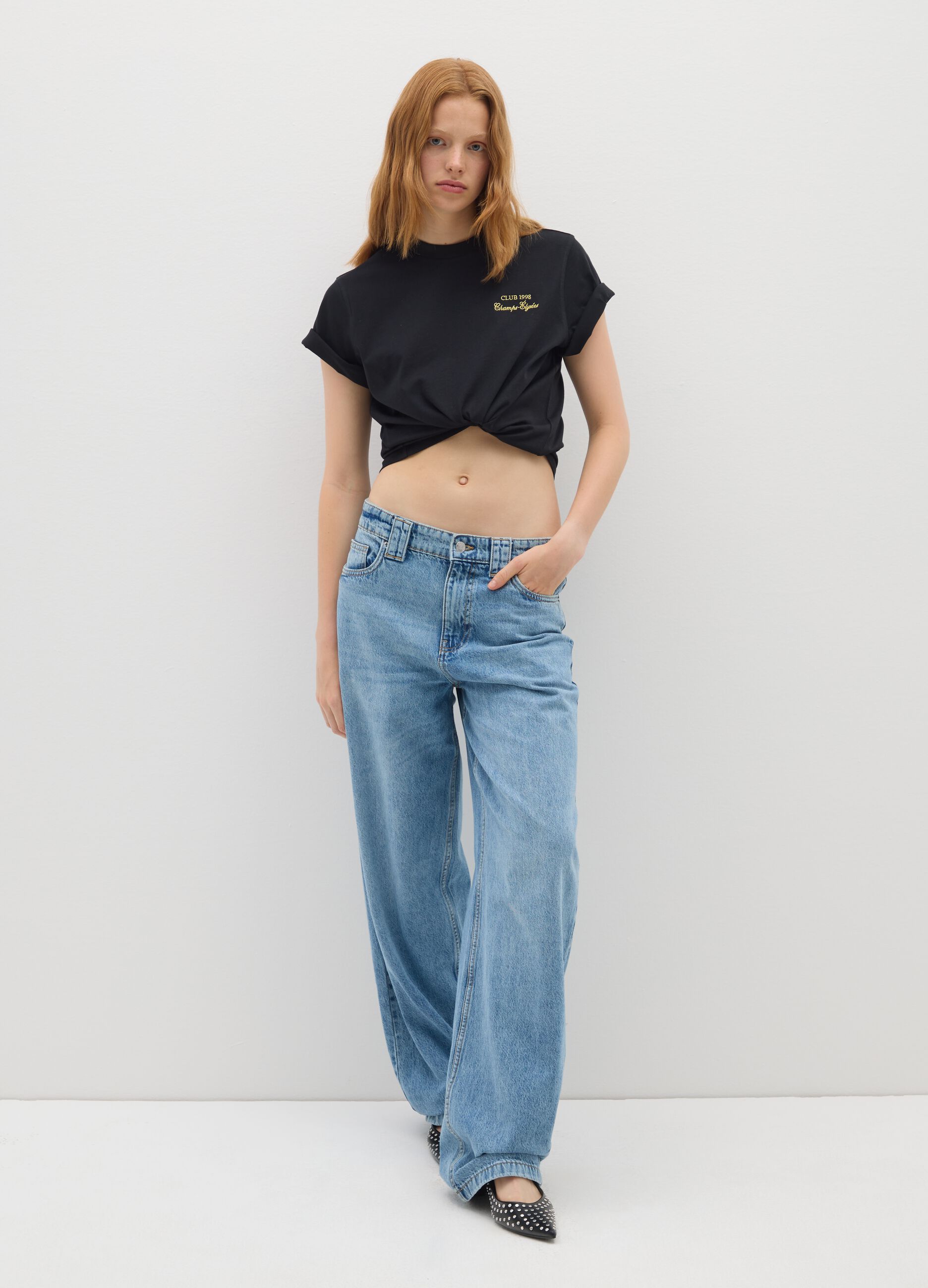Black pure cotton relaxed fit t-shirt with emblem