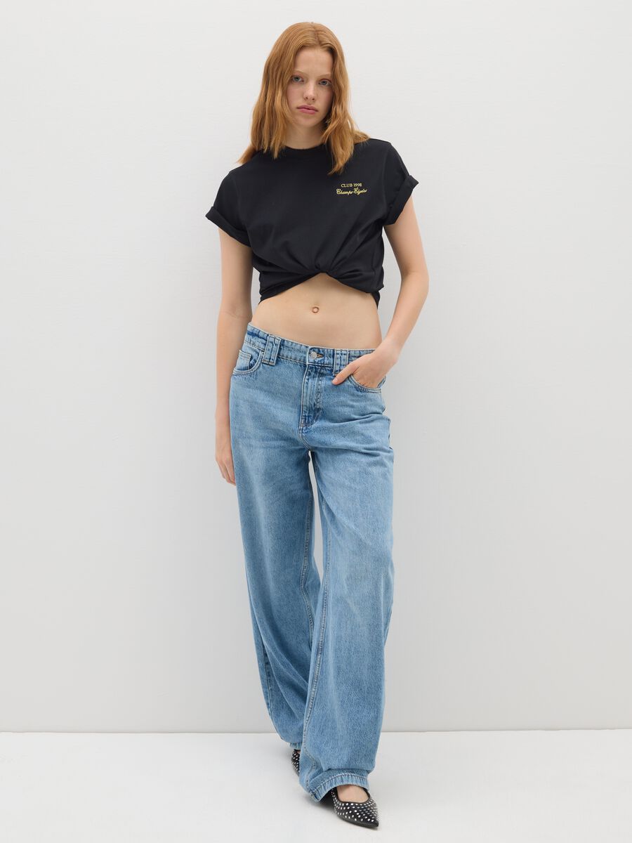 Black pure cotton relaxed fit t-shirt with emblem_1