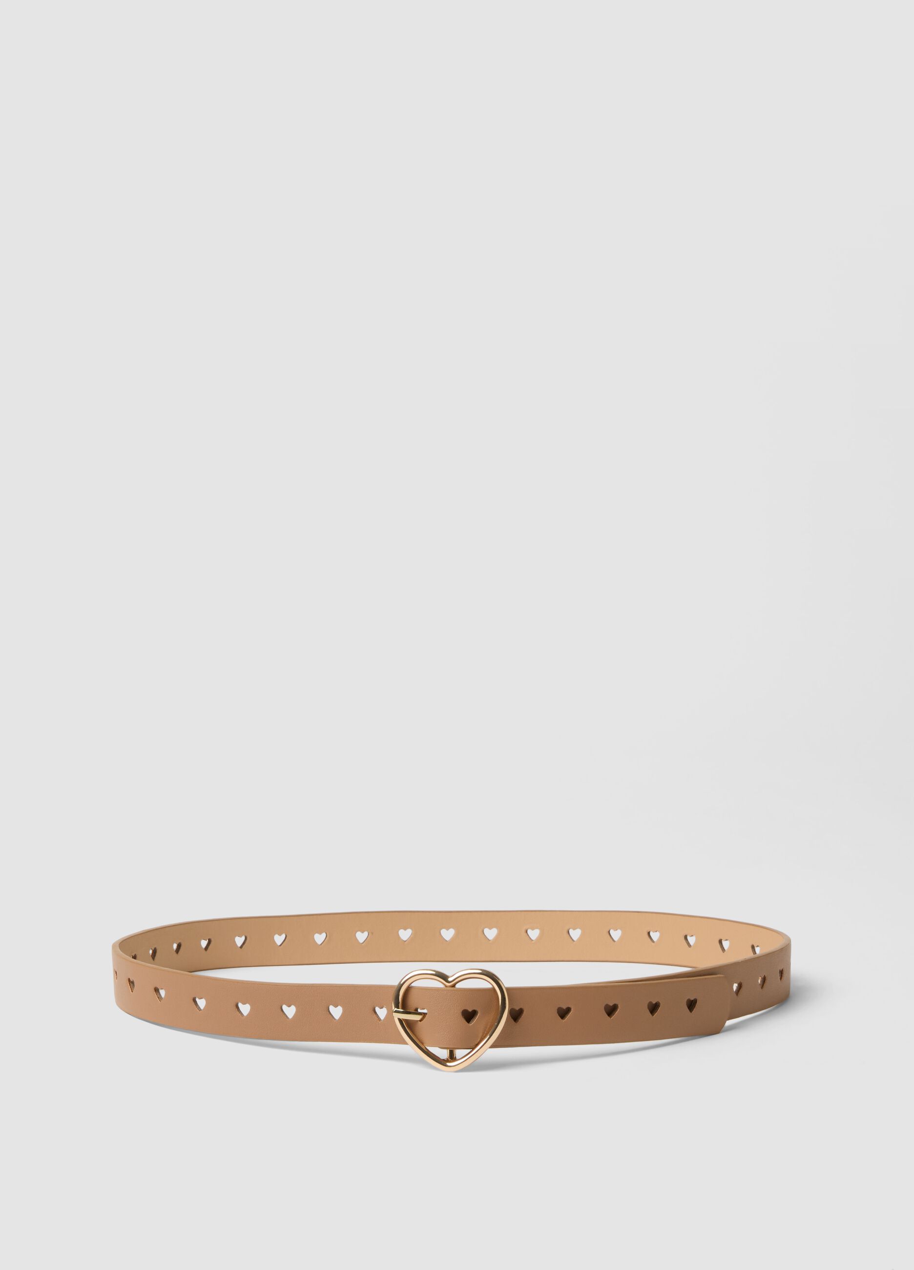 Brown belt with perforated heart buckle