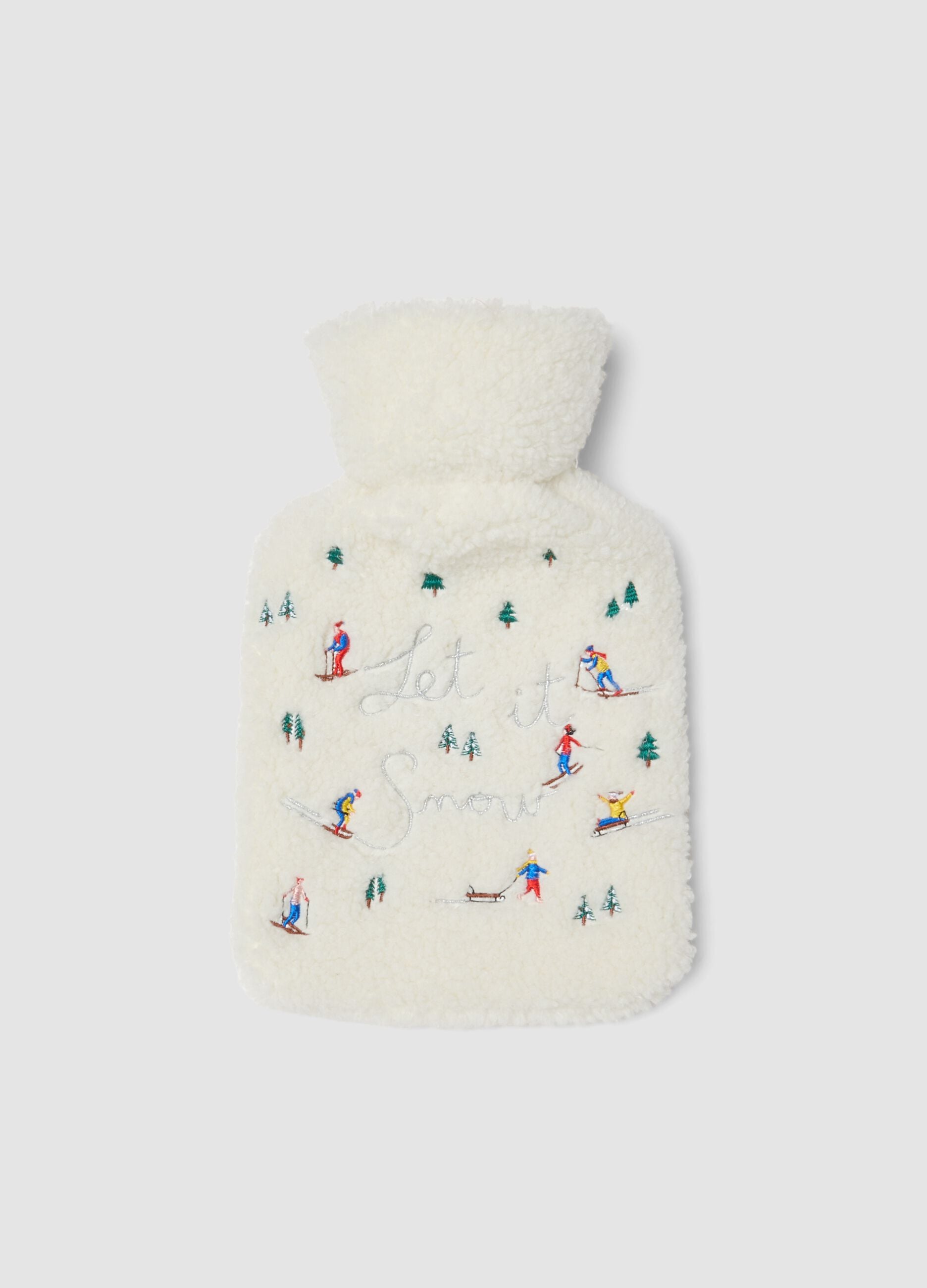 White hot water bottle with Christmas embroidery