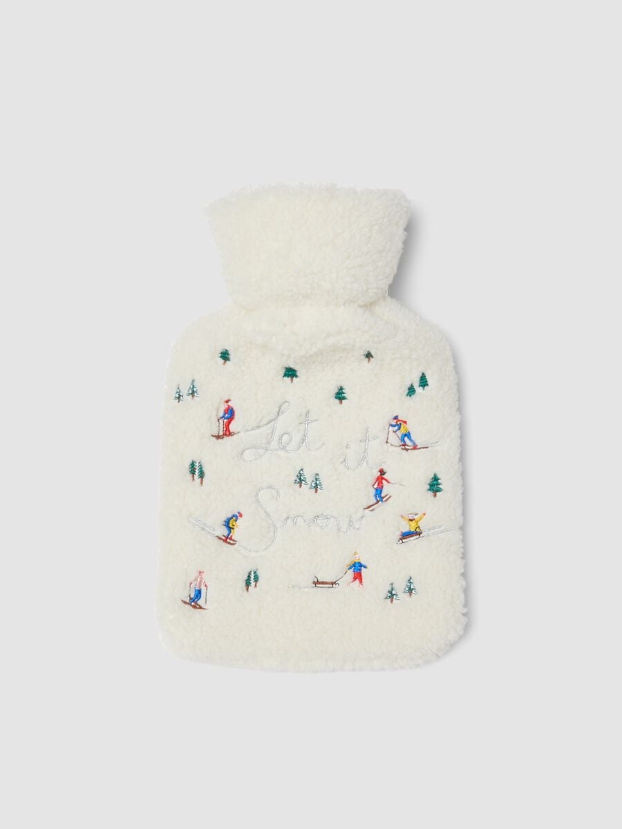 Borsa acqua calda bianca con ricami natalizi_0
