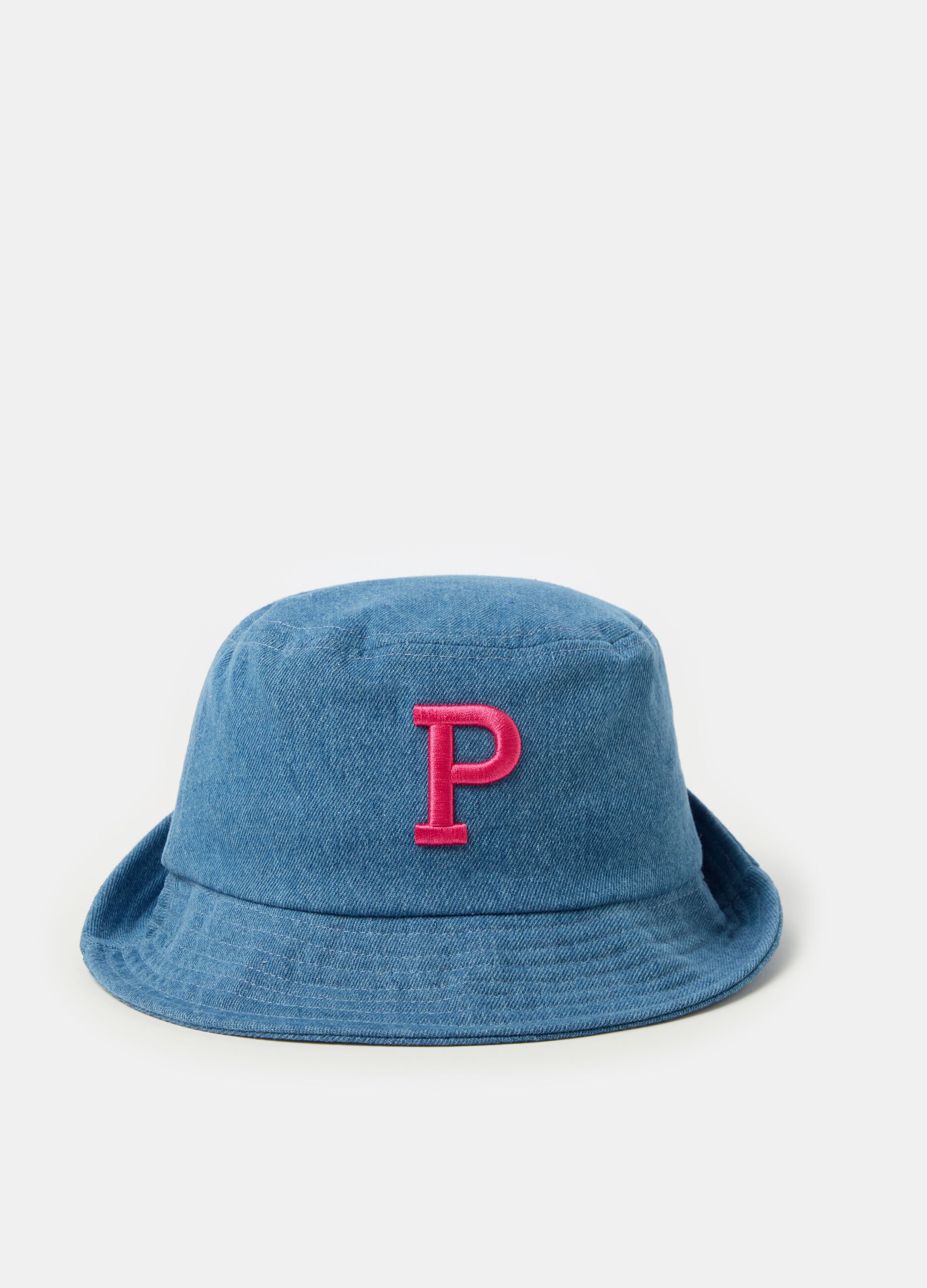Denim hat with logo embroidery