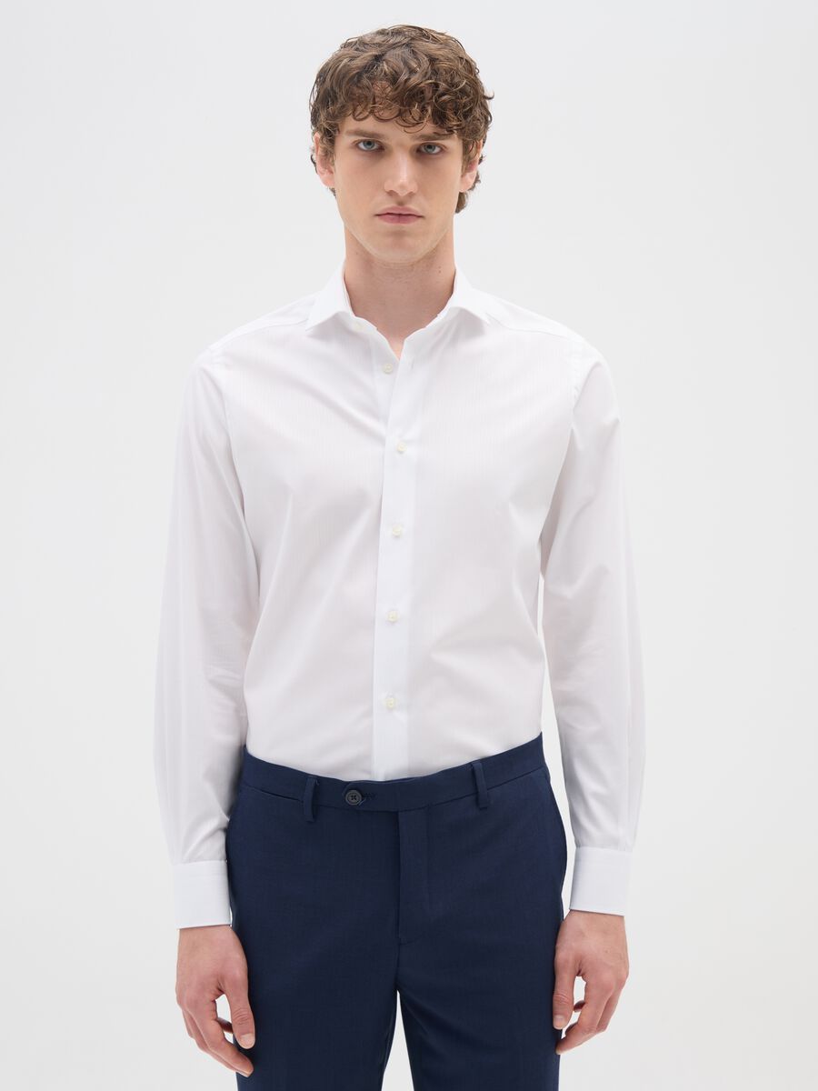Camicia in puro cotone bianca slim fit_0