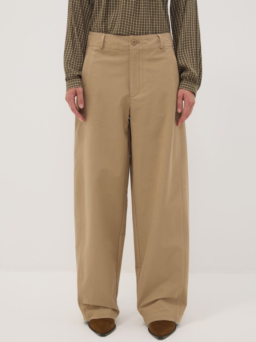 The Iconic Pants beige stretch cotton-blend barrel-fit trousers_1