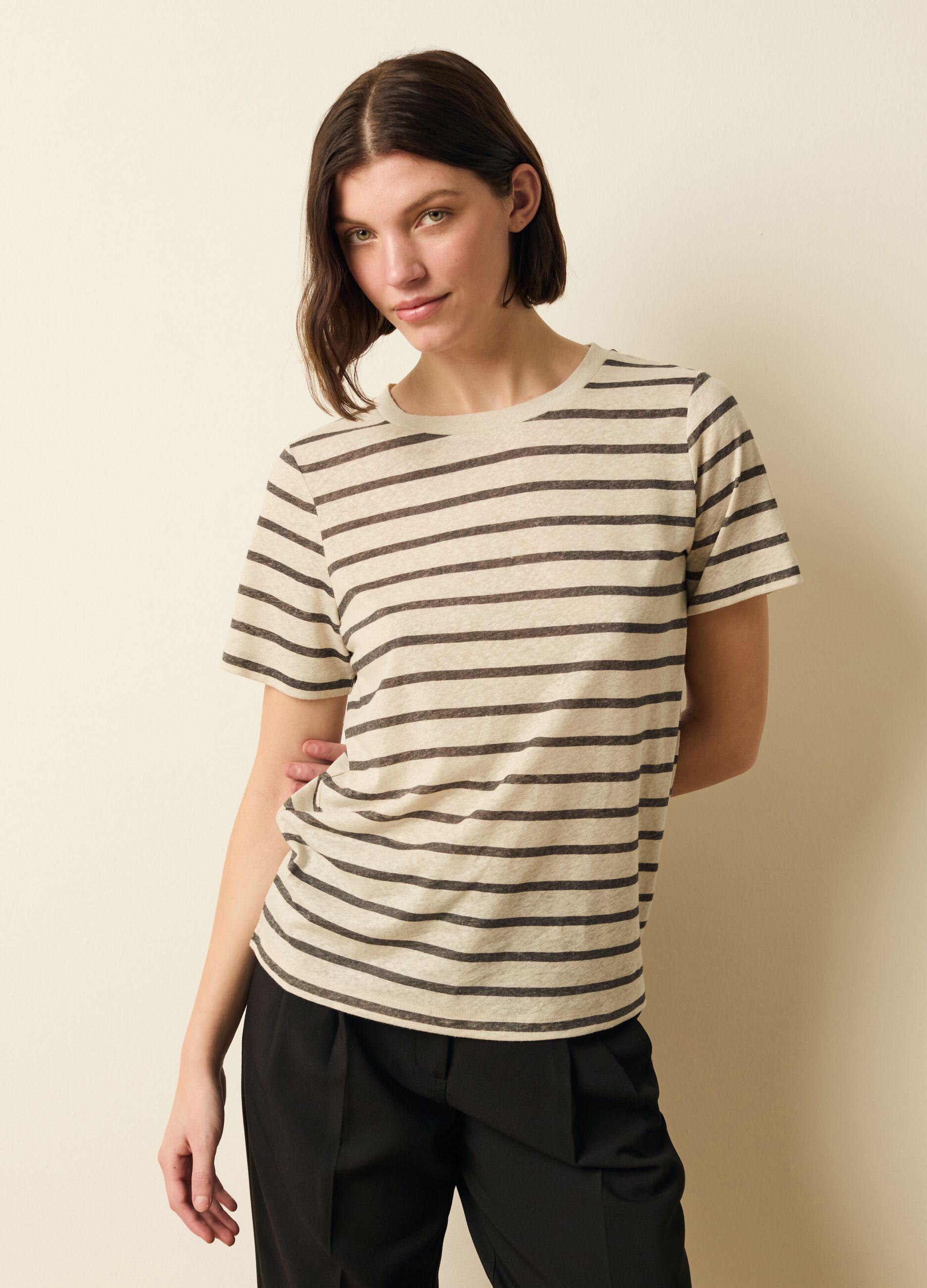 Striped T-shirt in linen blend