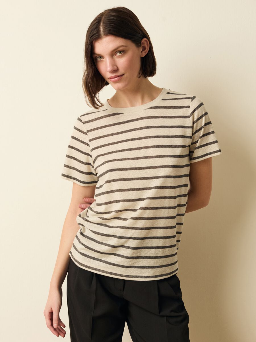 Striped T-shirt in linen blend_1