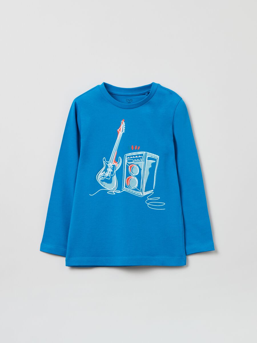 T-shirt in cotone con stampa chitarra_0