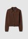 Brown cardigan with polo collar in pure cotton, regular fit_4